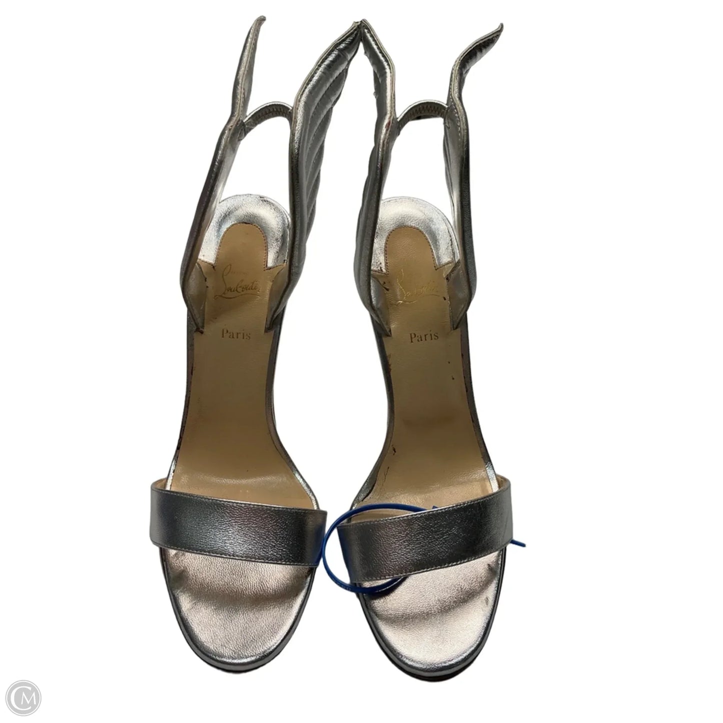 Shoes Luxury Designer By Christian Louboutin In Silver, Size: 9
