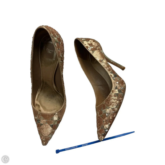 Shoes Luxury Designer By Dior In Gold, Size: 9