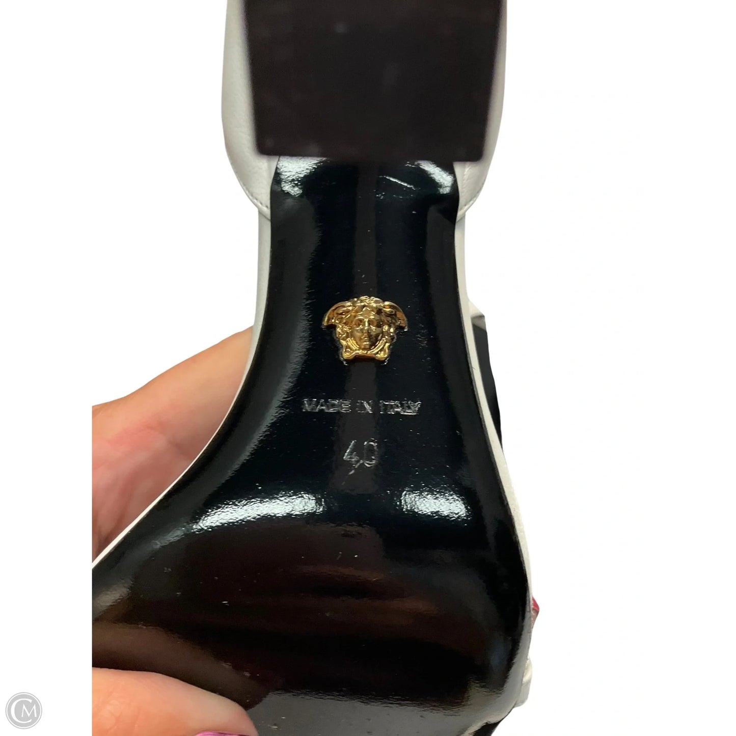 Sandals Luxury Designer By Versace In White, Size: 10