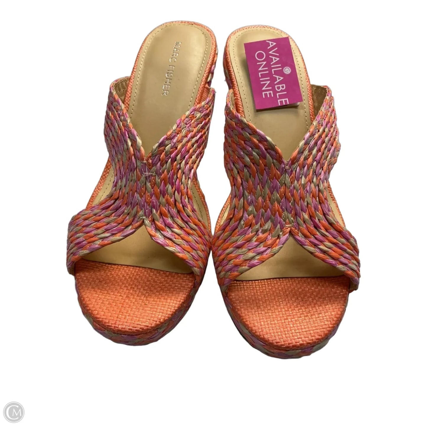 Sandals Heels Wedge By Marc Fisher In Orange & Pink, Size: 9.5