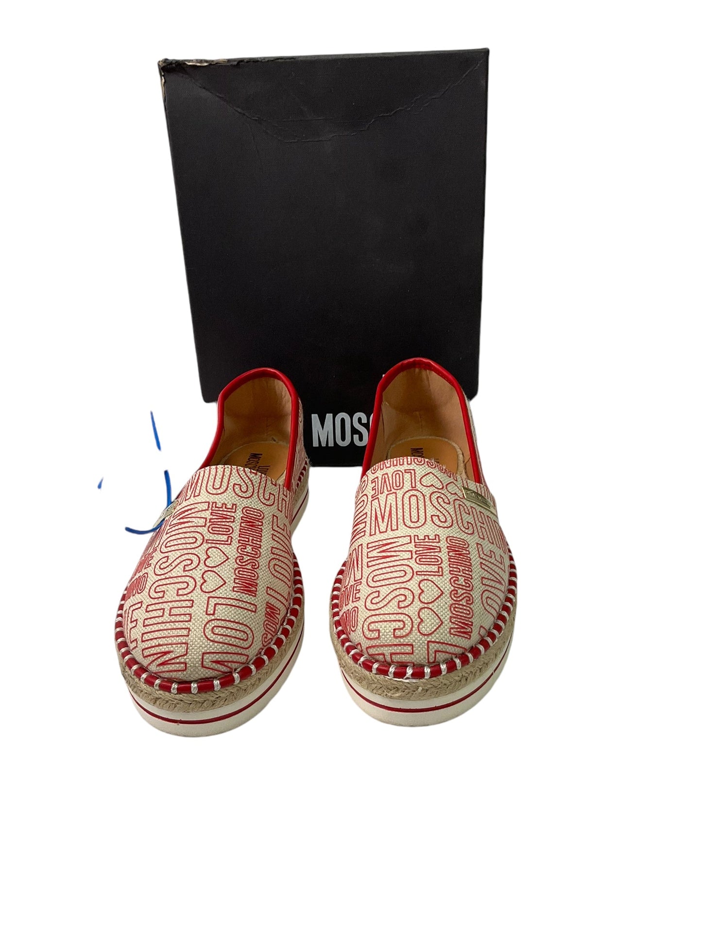 Shoes Luxury Designer By Moschino In White Red, Size: 8