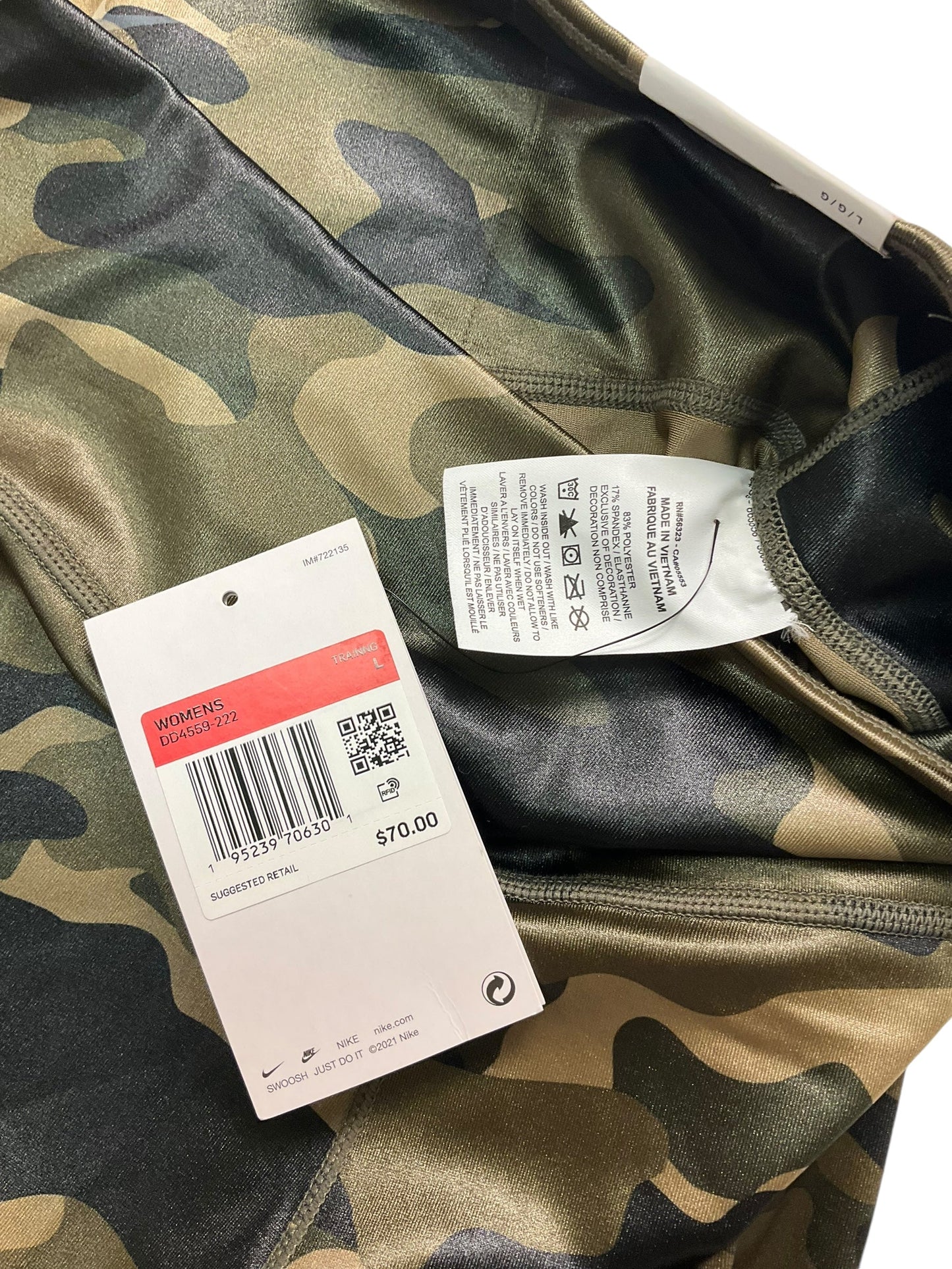 Athletic Leggings By Nike Apparel In Camoflauge, Size: L