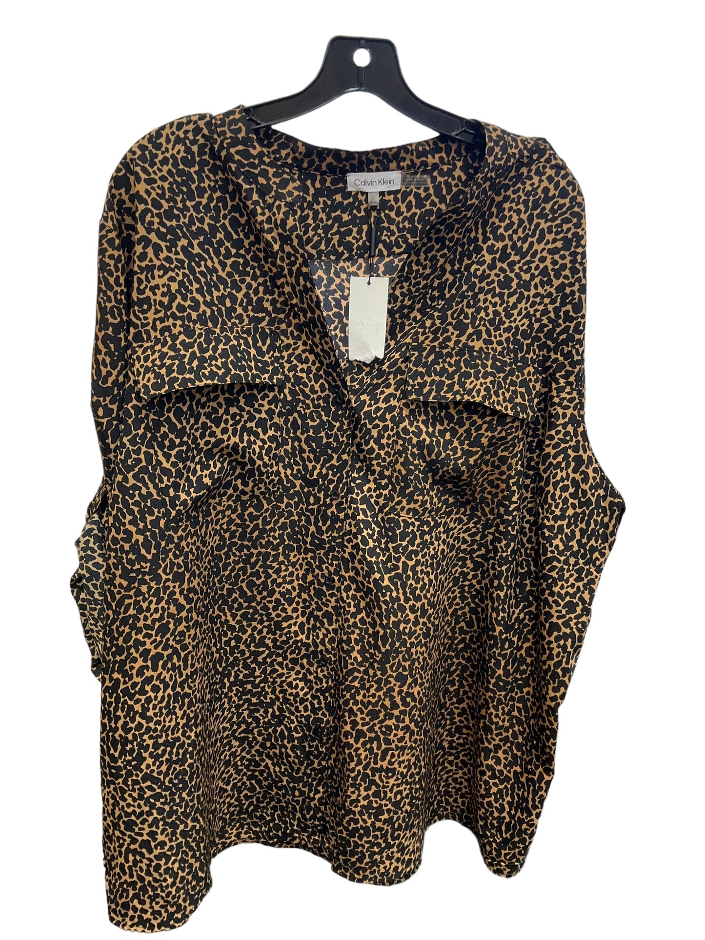 Top Short Sleeve By Calvin Klein In Animal Print, Size: 3x