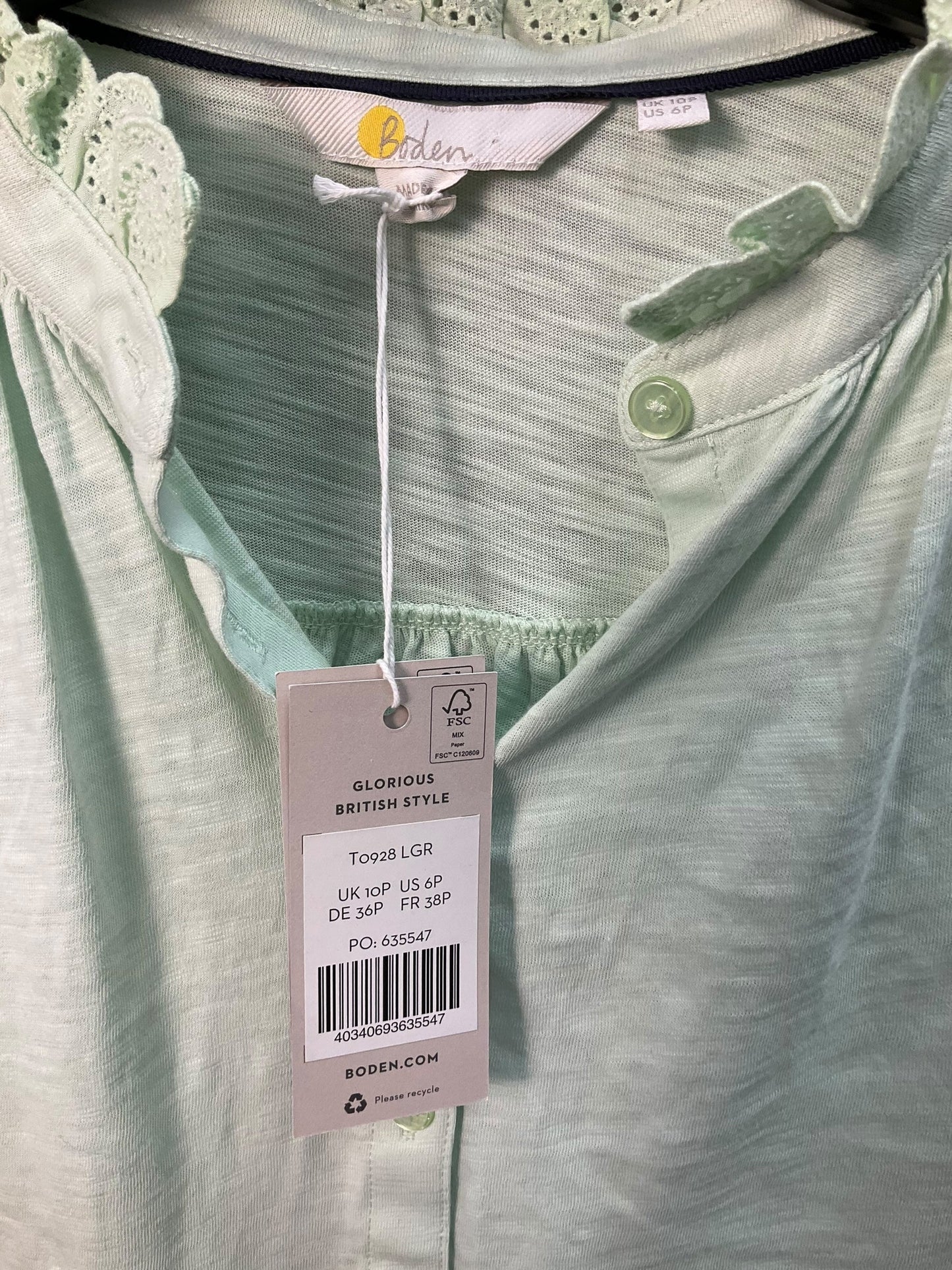 Top Long Sleeve By Boden In Green, Size: 6p