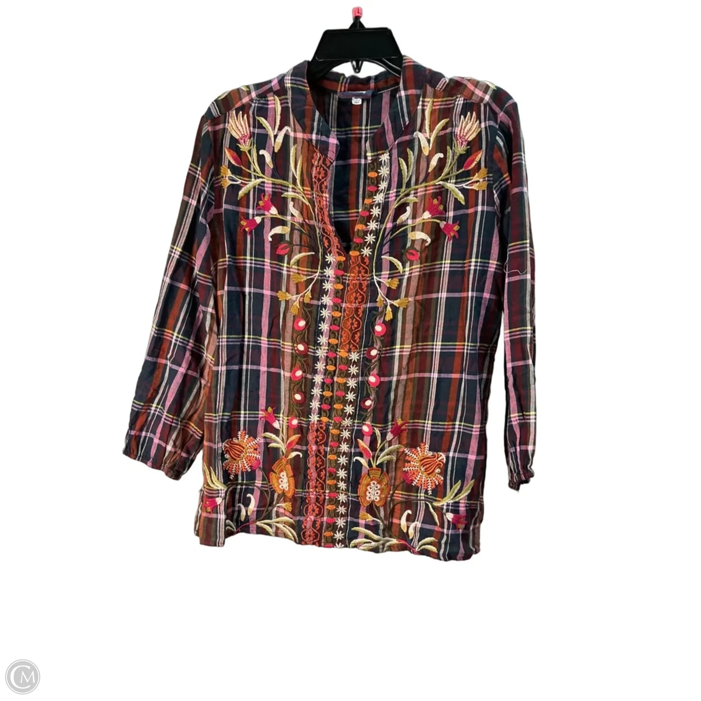 Top Long Sleeve Designer By Johnny Was In Plaid Pattern, Size: L