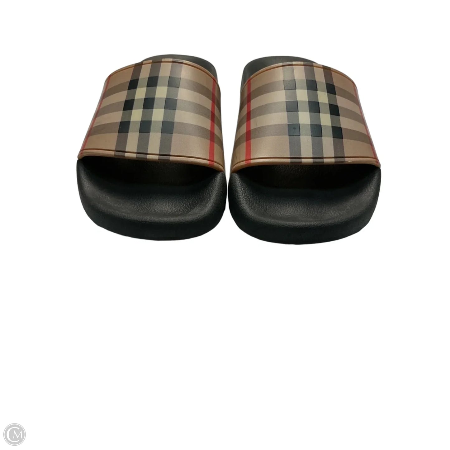 Sandals Luxury Designer By Burberry In Black & Brown, Size: 6
