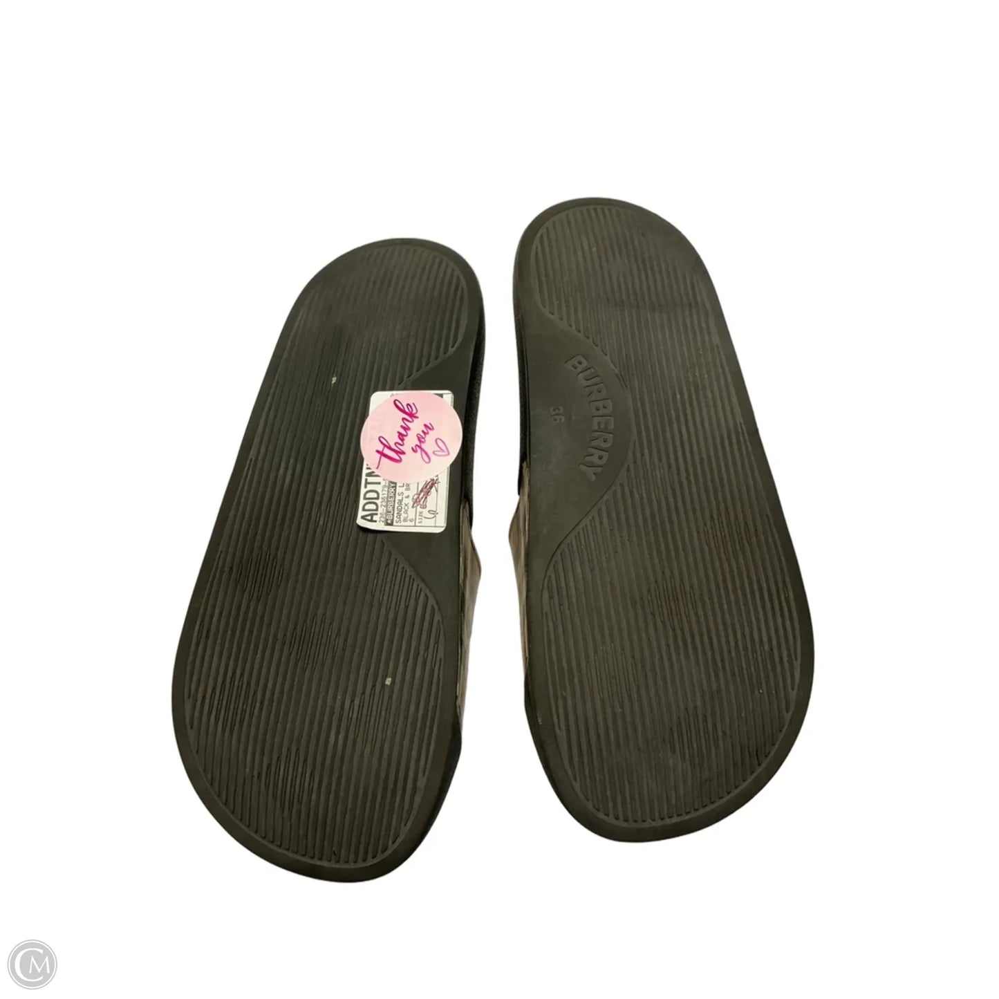 Sandals Luxury Designer By Burberry In Black & Brown, Size: 6
