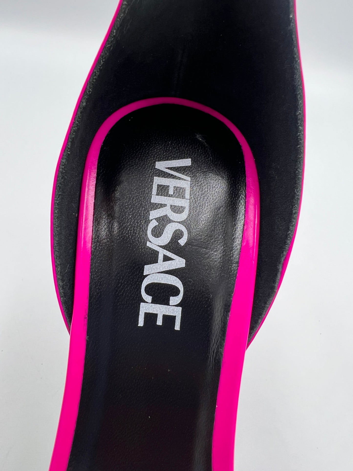 Versace Hot Pink Palladio Designer Heels, Size 8/38