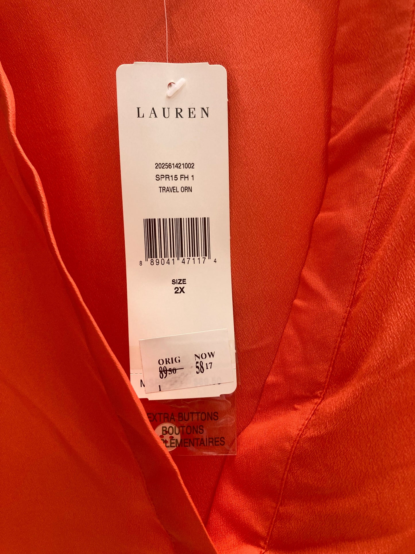 Orange Top Long Sleeve Lauren By Ralph Lauren, Size 2x