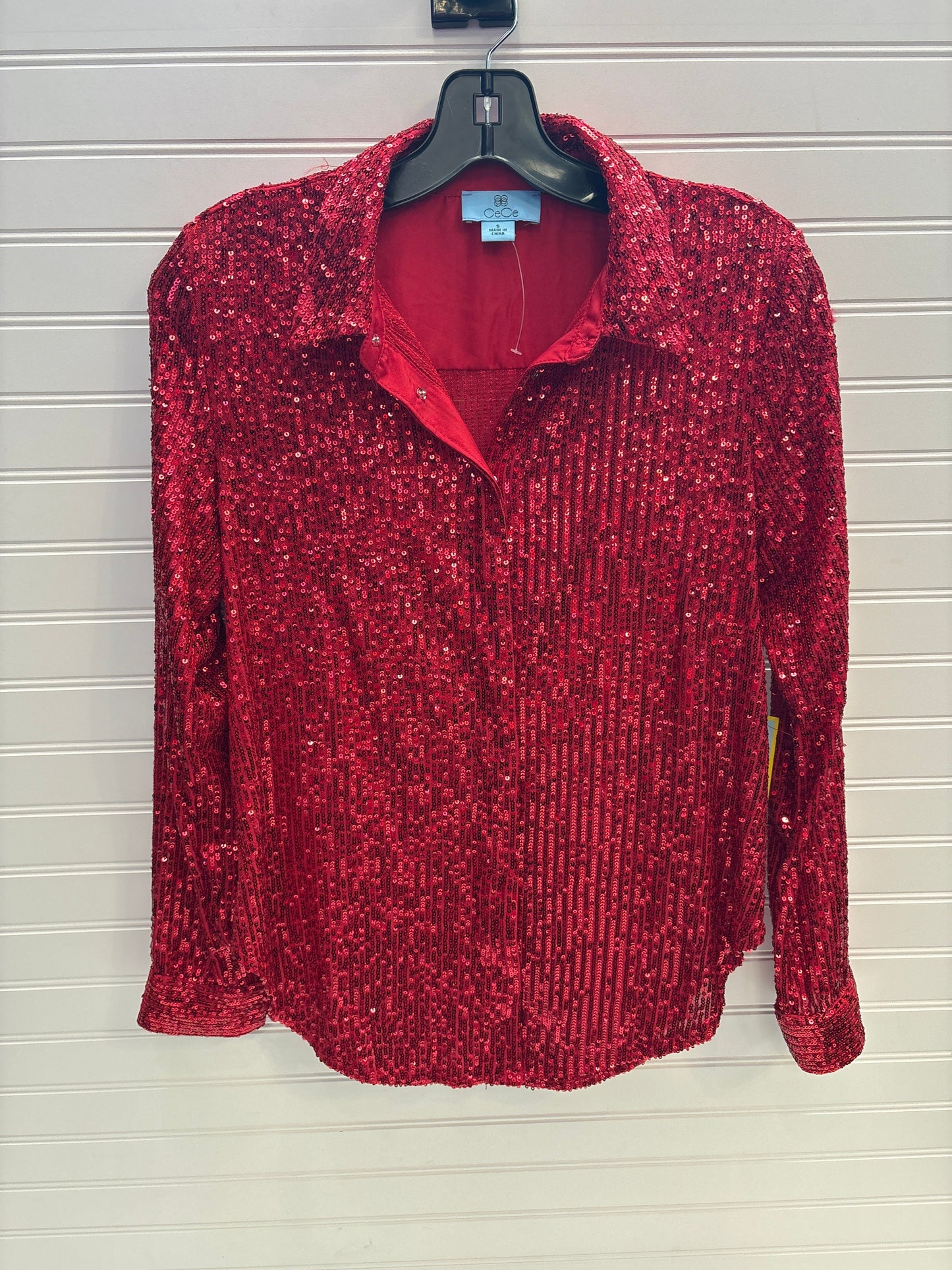 Blouse Long Sleeve By Cece In Red, Size: S