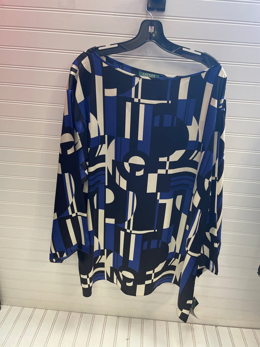Black & Blue Top Long Sleeve Lauren By Ralph Lauren, Size 2x