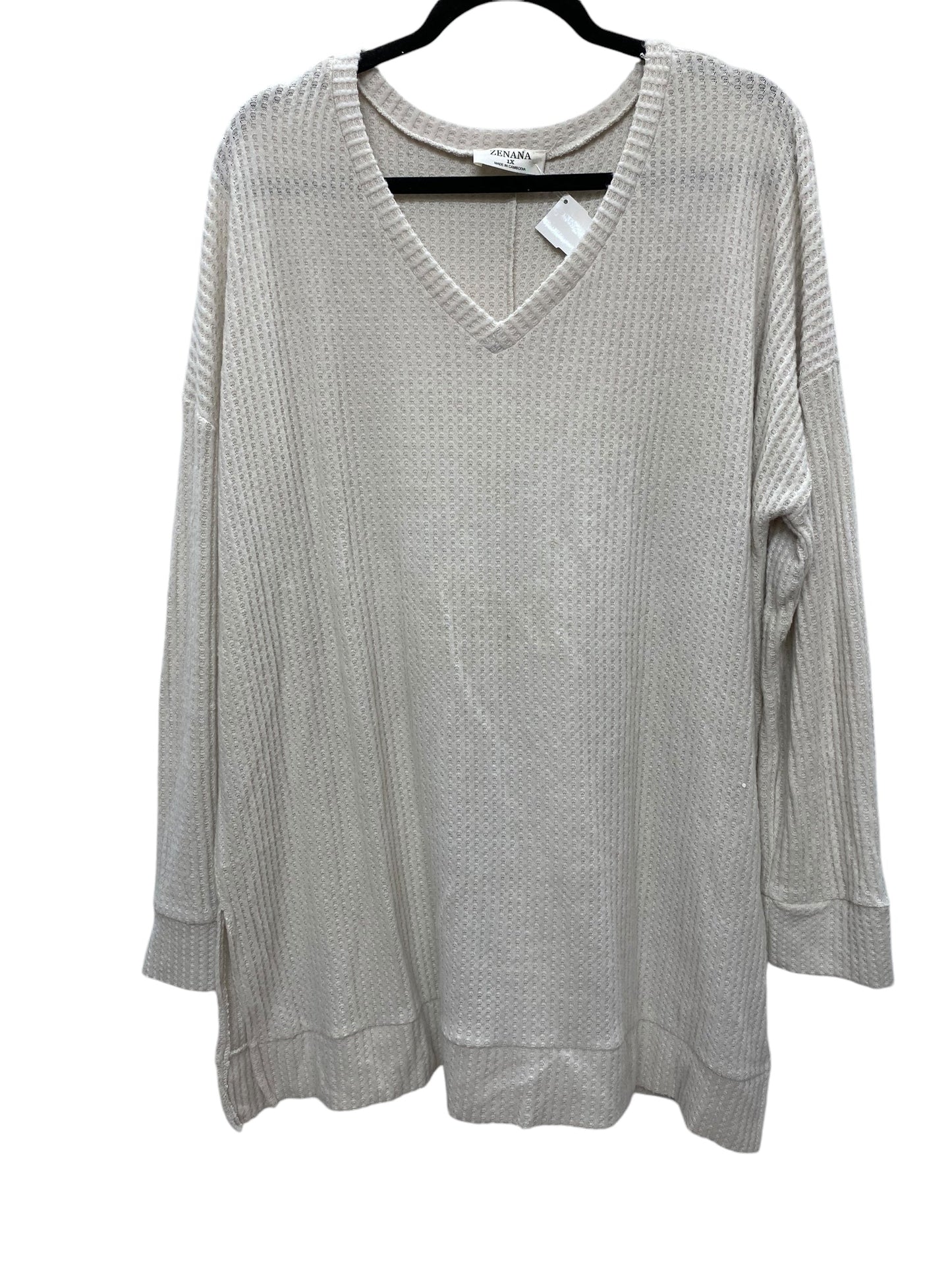 Top Long Sleeve By Zenana Outfitters In Cream, Size: 1x