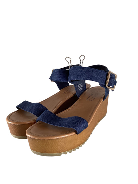 Sandals Heels Wedge By Coconuts In Blue Denim, Size: 10