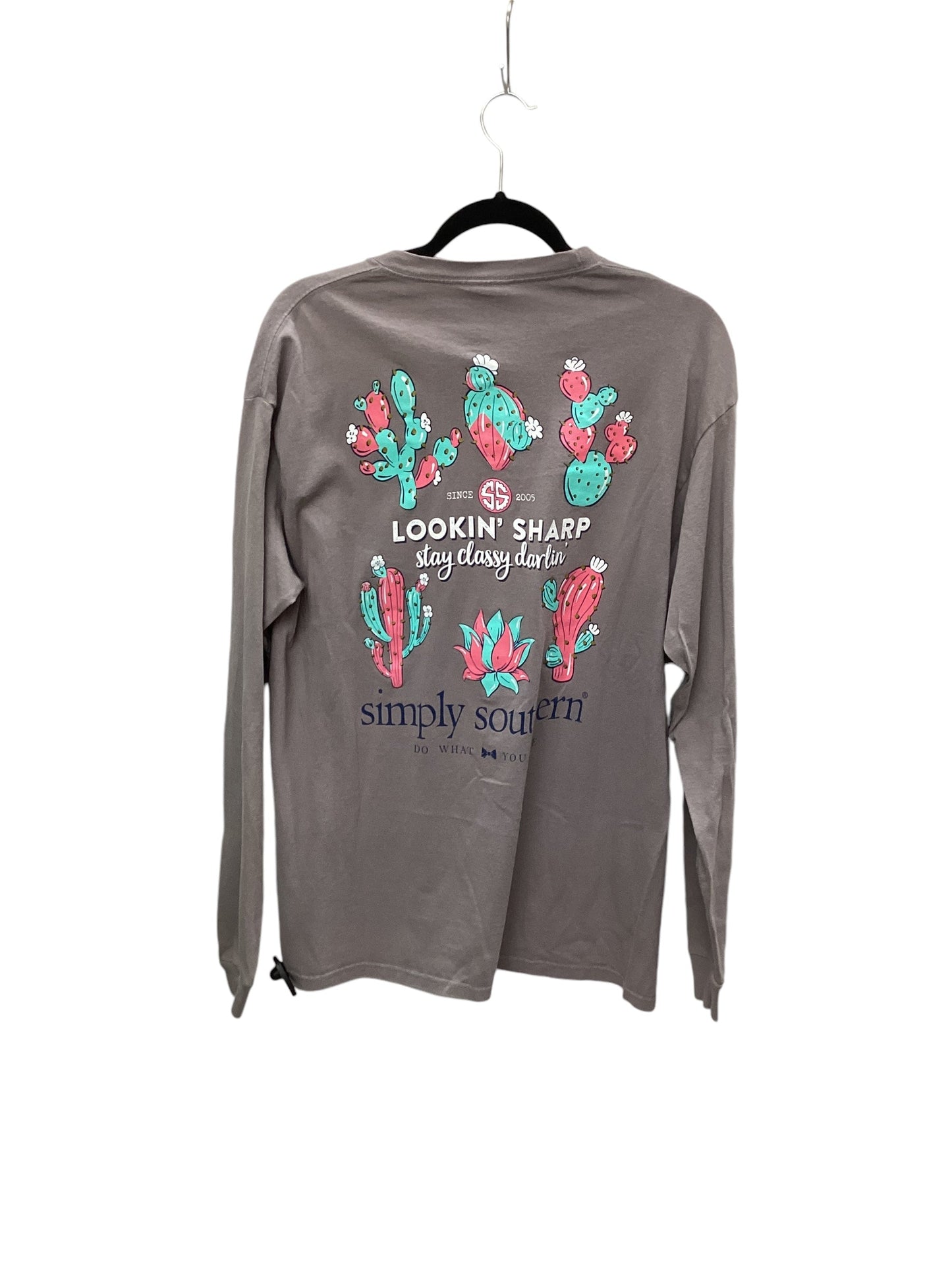 Top Long Sleeve By Simply Southern In Grey, Size: L