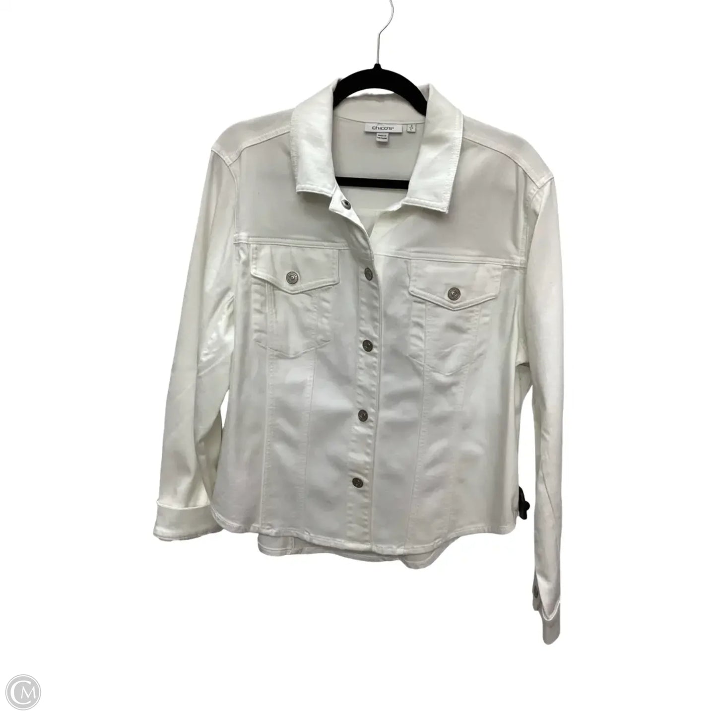 Jacket Denim By Chicos In White Denim, Size: L