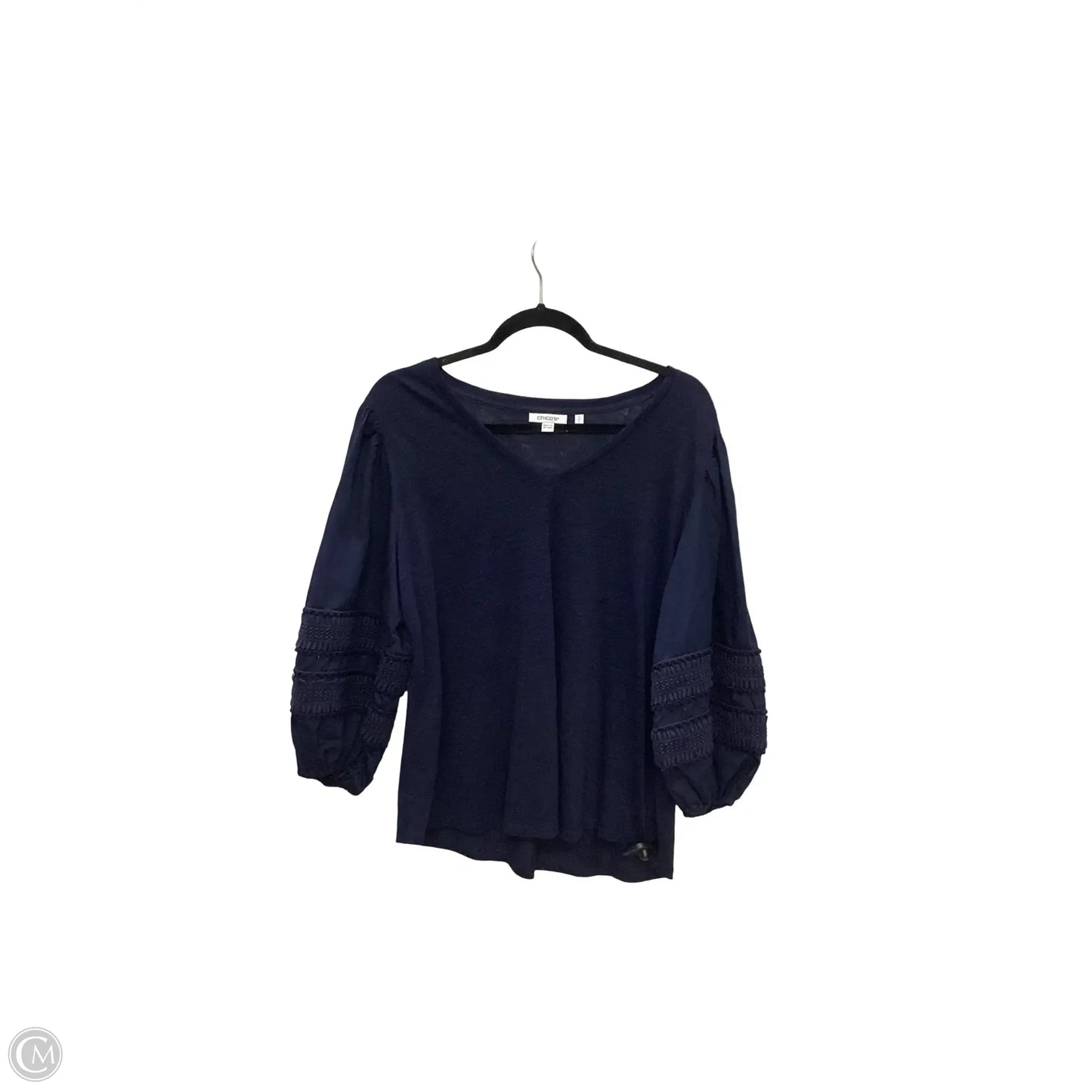 Blouse Short Sleeve By Chicos In Navy, Size: 2
