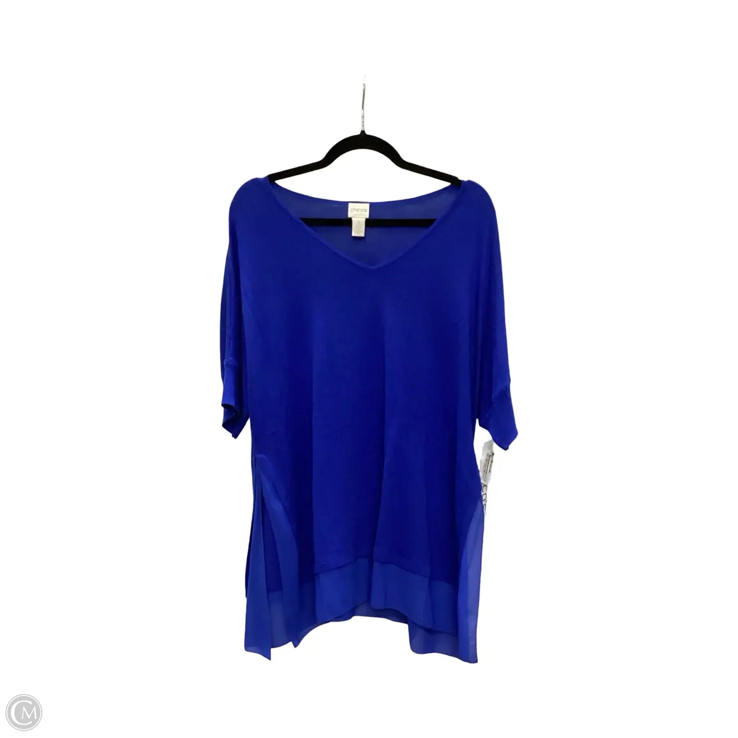Blouse Short Sleeve By Chicos In Blue, Size: Xl