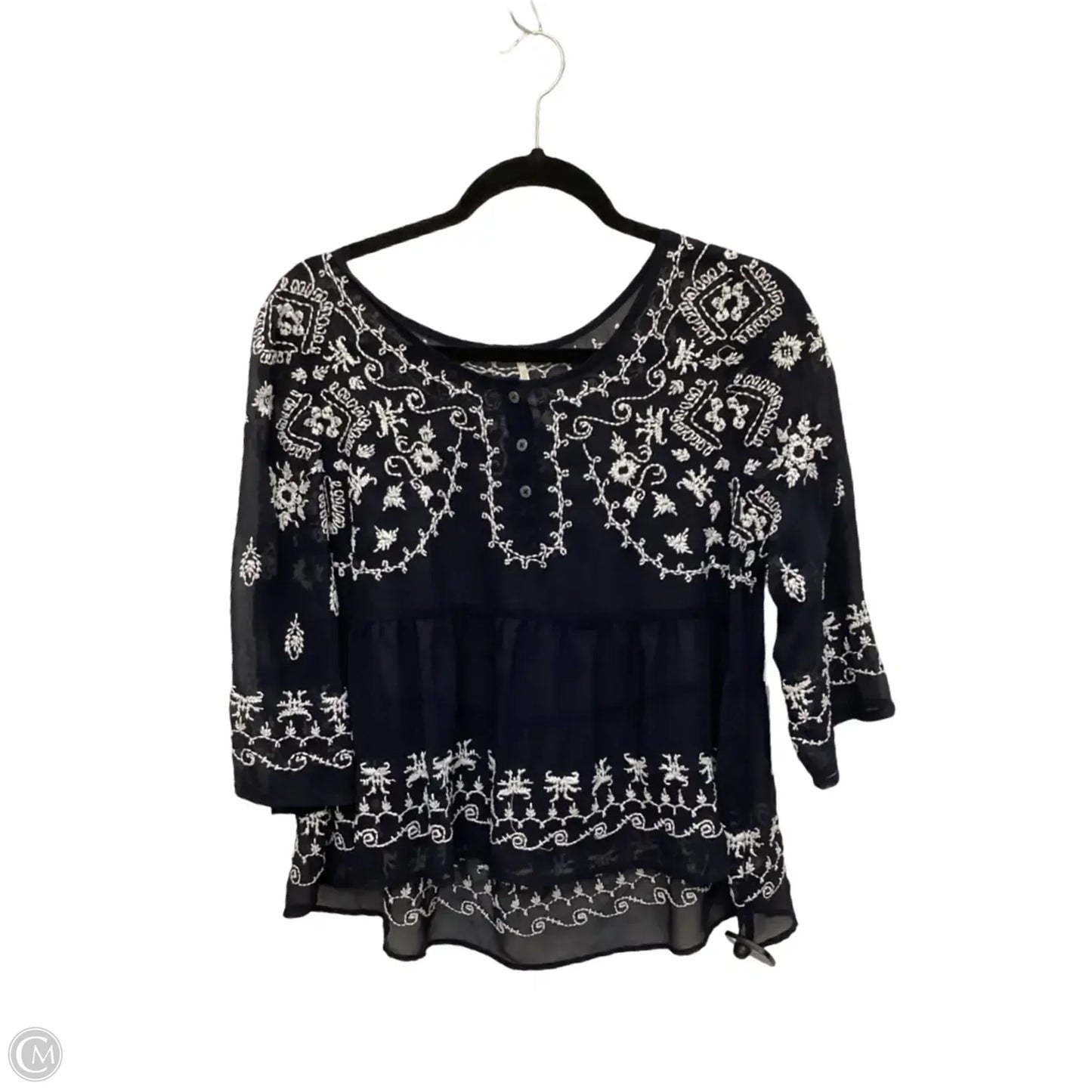 Blouse 3/4 Sleeve By Free People In Navy, Size: M