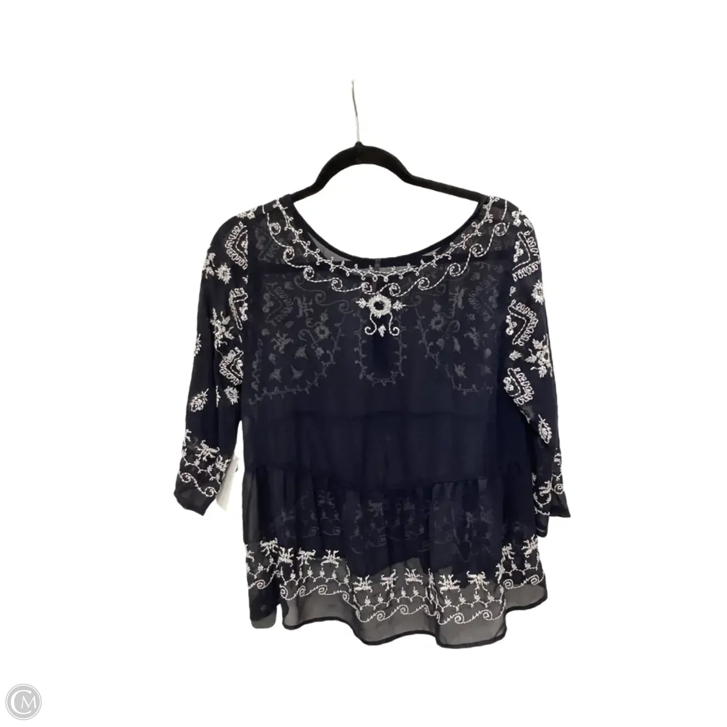 Blouse 3/4 Sleeve By Free People In Navy, Size: M
