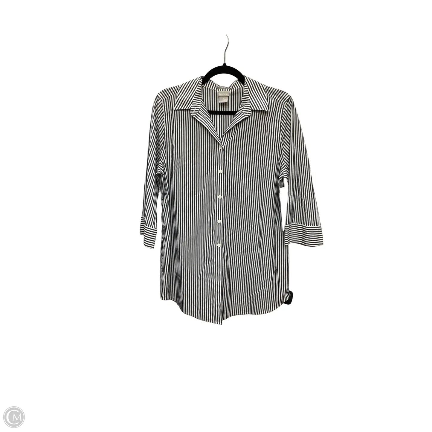 Blouse 3/4 Sleeve By Chicos In Striped Pattern, Size: M
