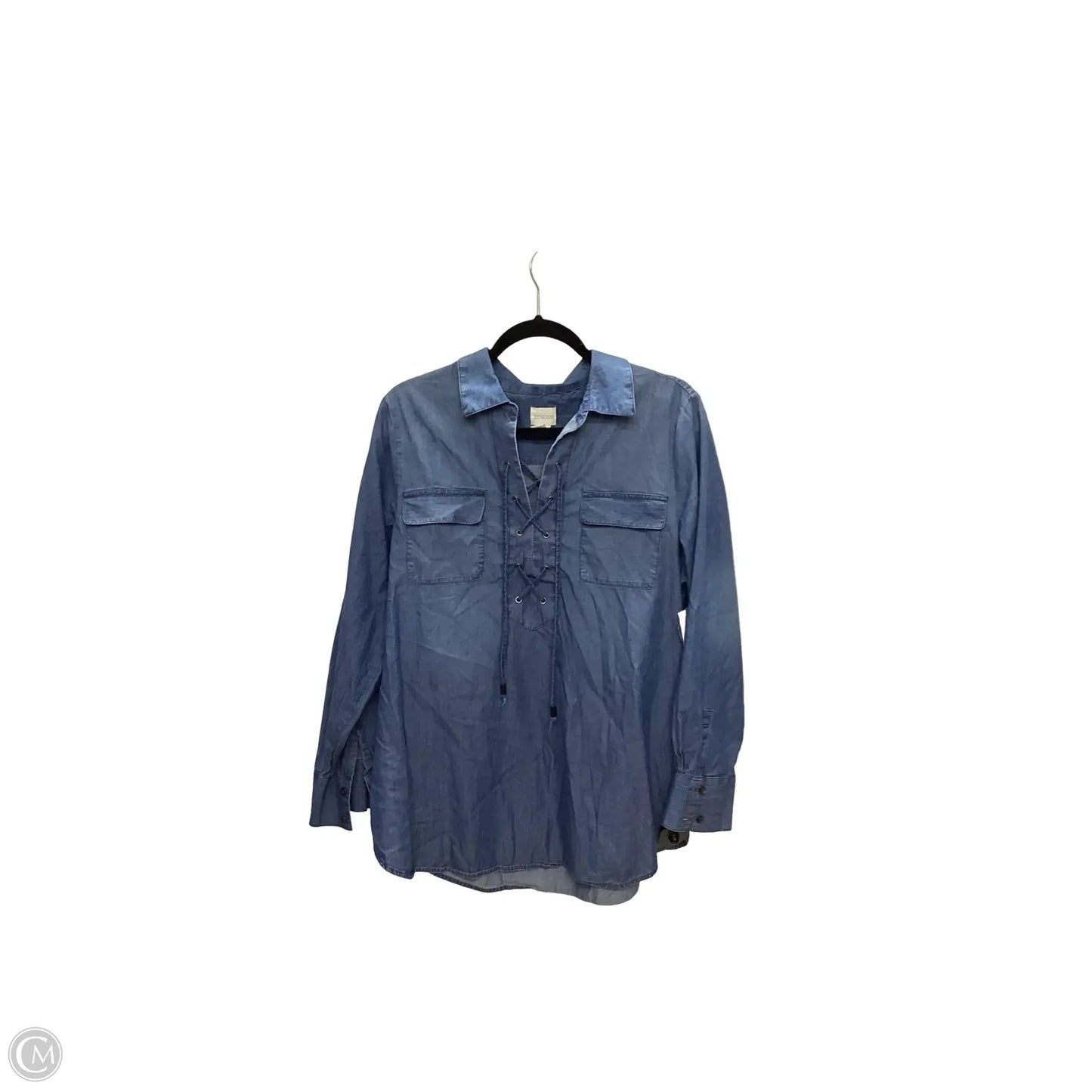 Blouse 3/4 Sleeve By Chicos In Blue Denim, Size: 2