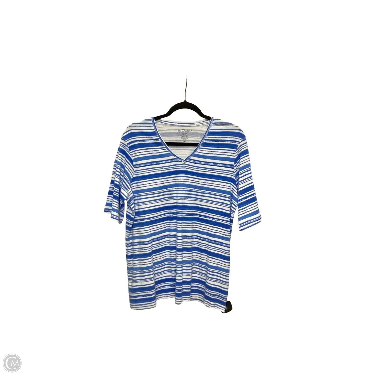 Top Short Sleeve Basic By Chicos In Blue & White, Size: Xl