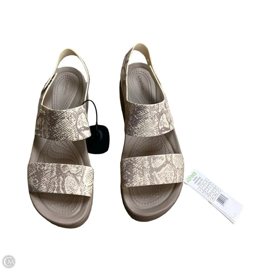 Sandals Heels Wedge By Crocs In Snakeskin Print, Size: 9