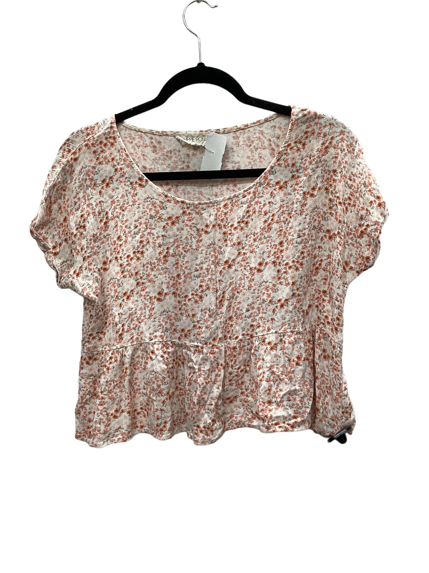 Floral Print Top Short Sleeve Basic Hippie Rose, Size M