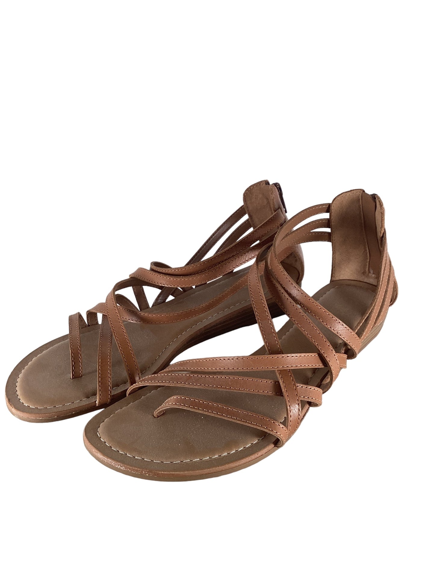 Tan Sandals Heels Wedge Carlos By Carlos Santana, Size 8