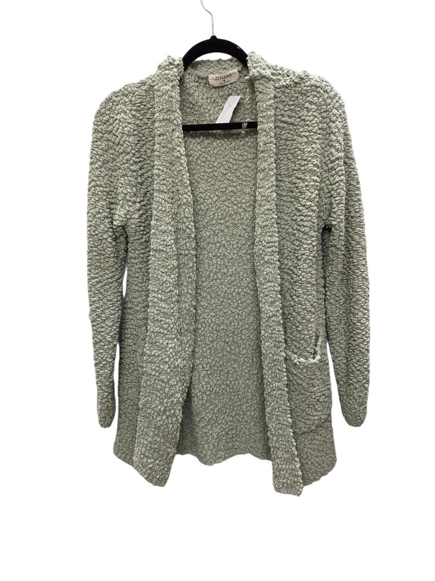 Sweater Cardigan By Zenana Outfitters In Green, Size: M