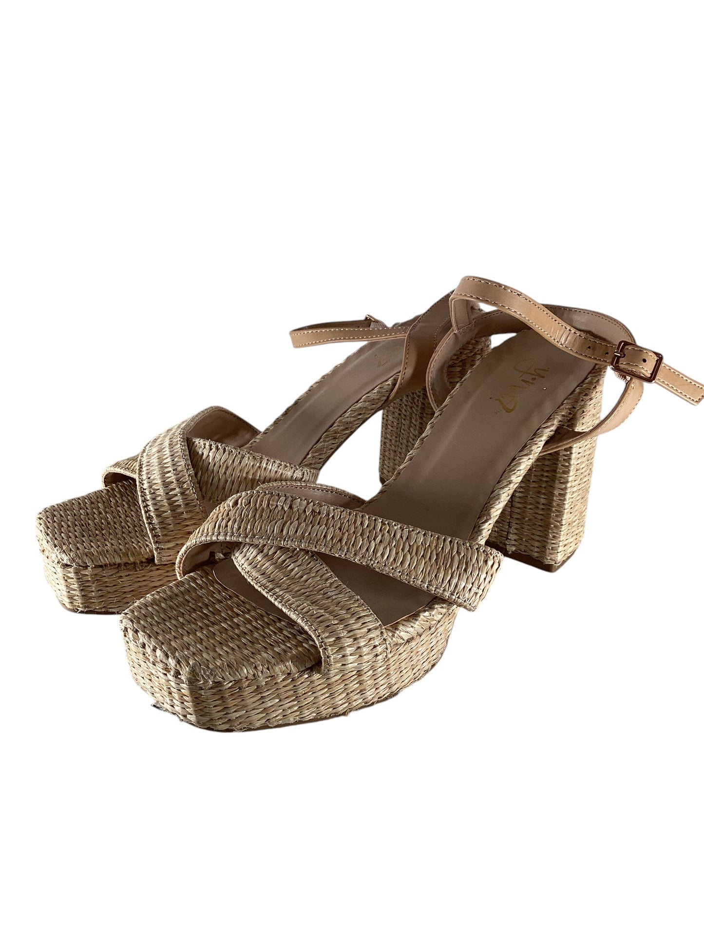 Sandals Heels Block By Clothes Mentor In Tan, Size: 8