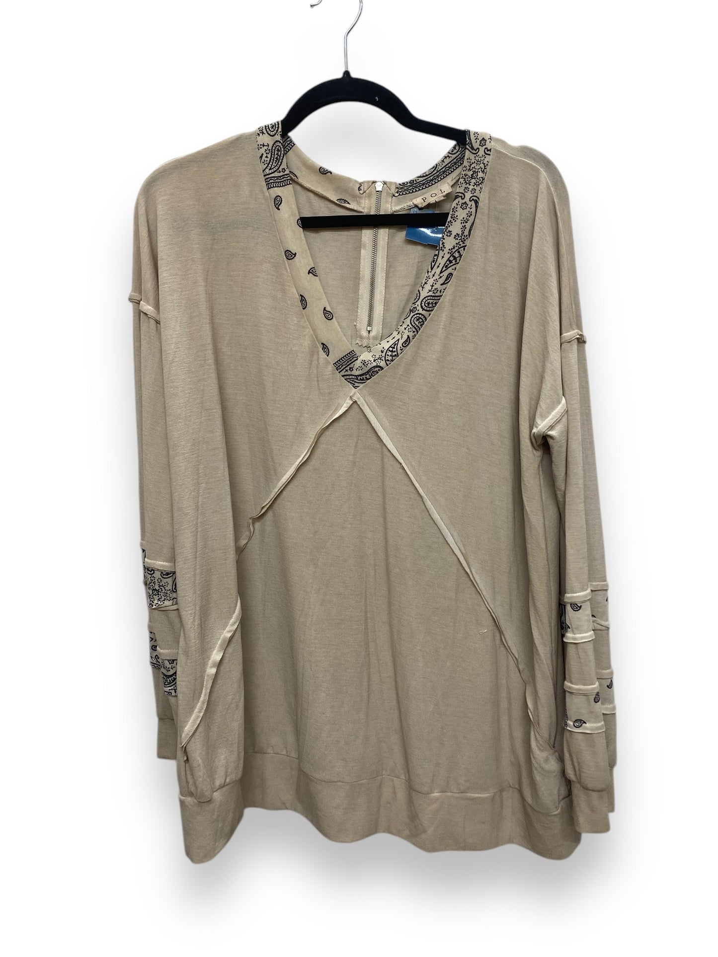 Top Long Sleeve By Pol In Tan, Size: L