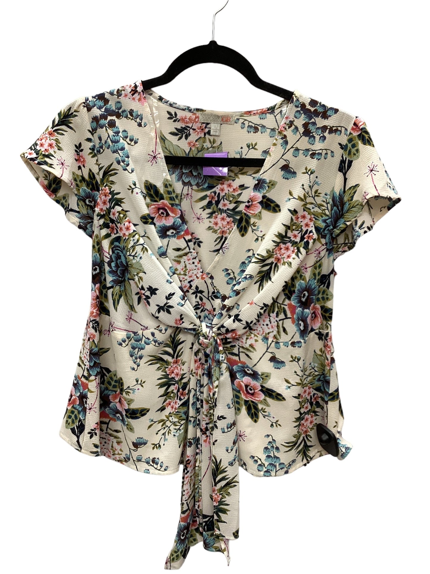 Floral Print Top Short Sleeve Gianni Bini, Size L