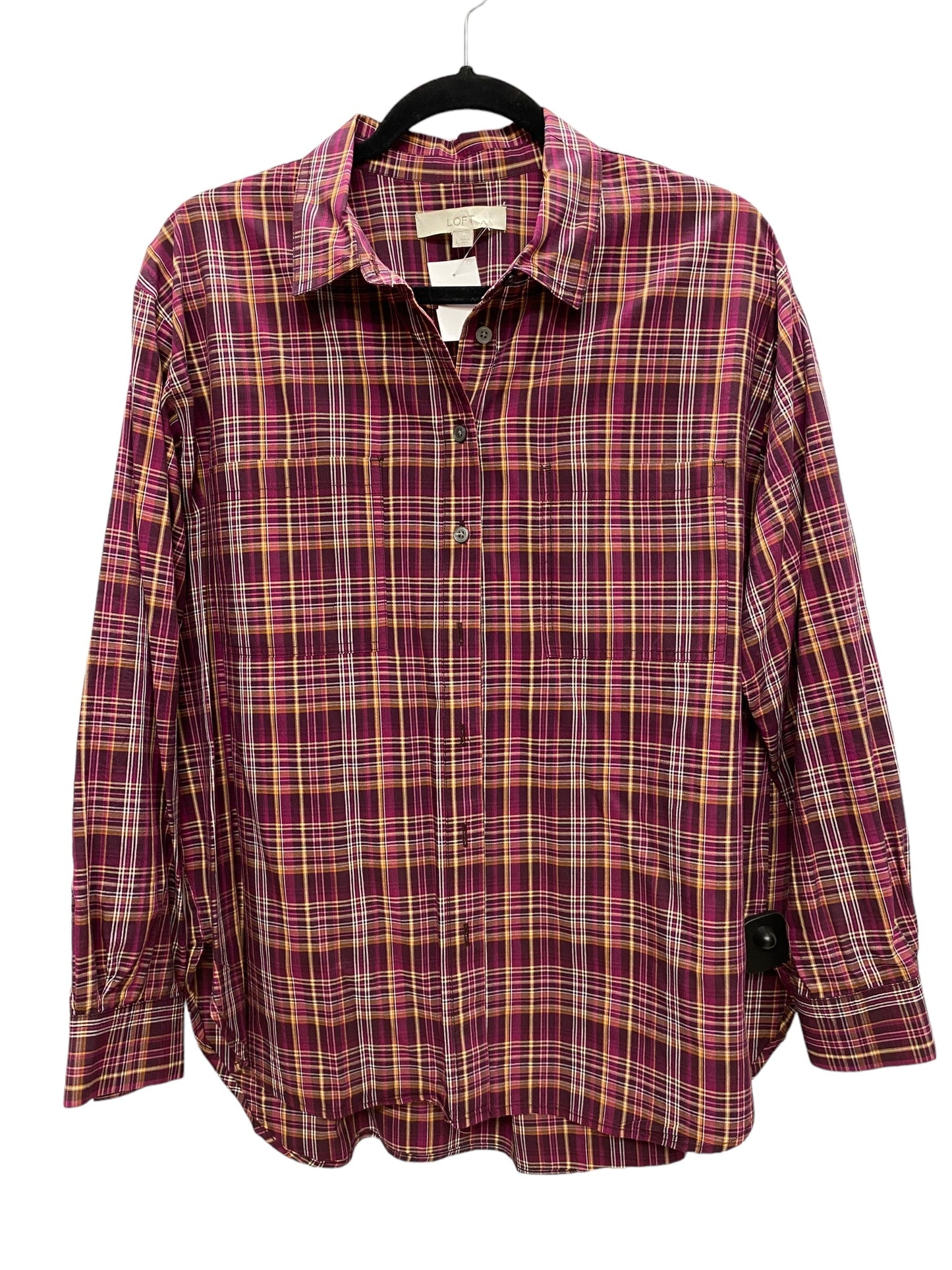 Top Long Sleeve By Loft In Plaid Pattern, Size: L