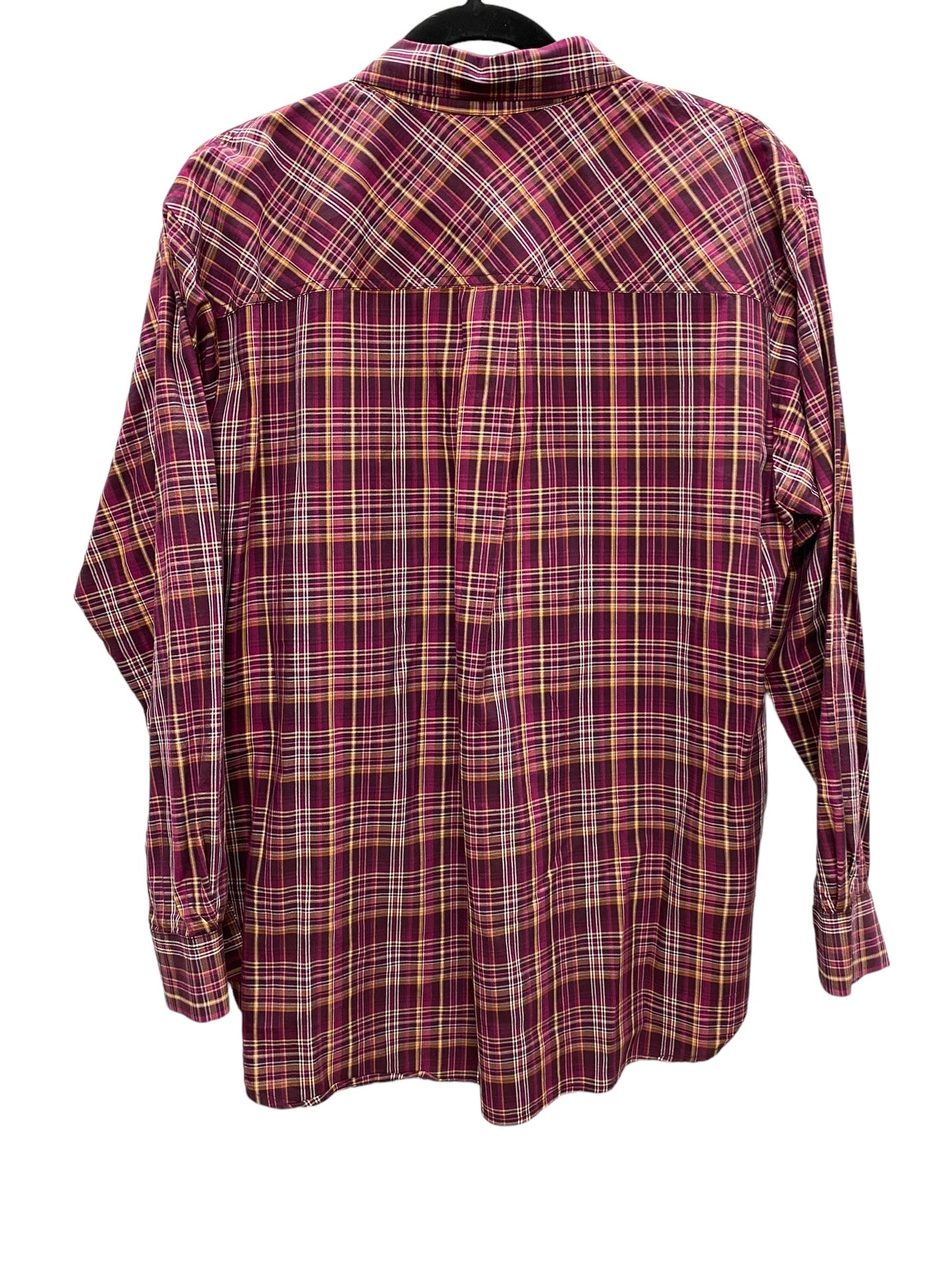 Top Long Sleeve By Loft In Plaid Pattern, Size: L