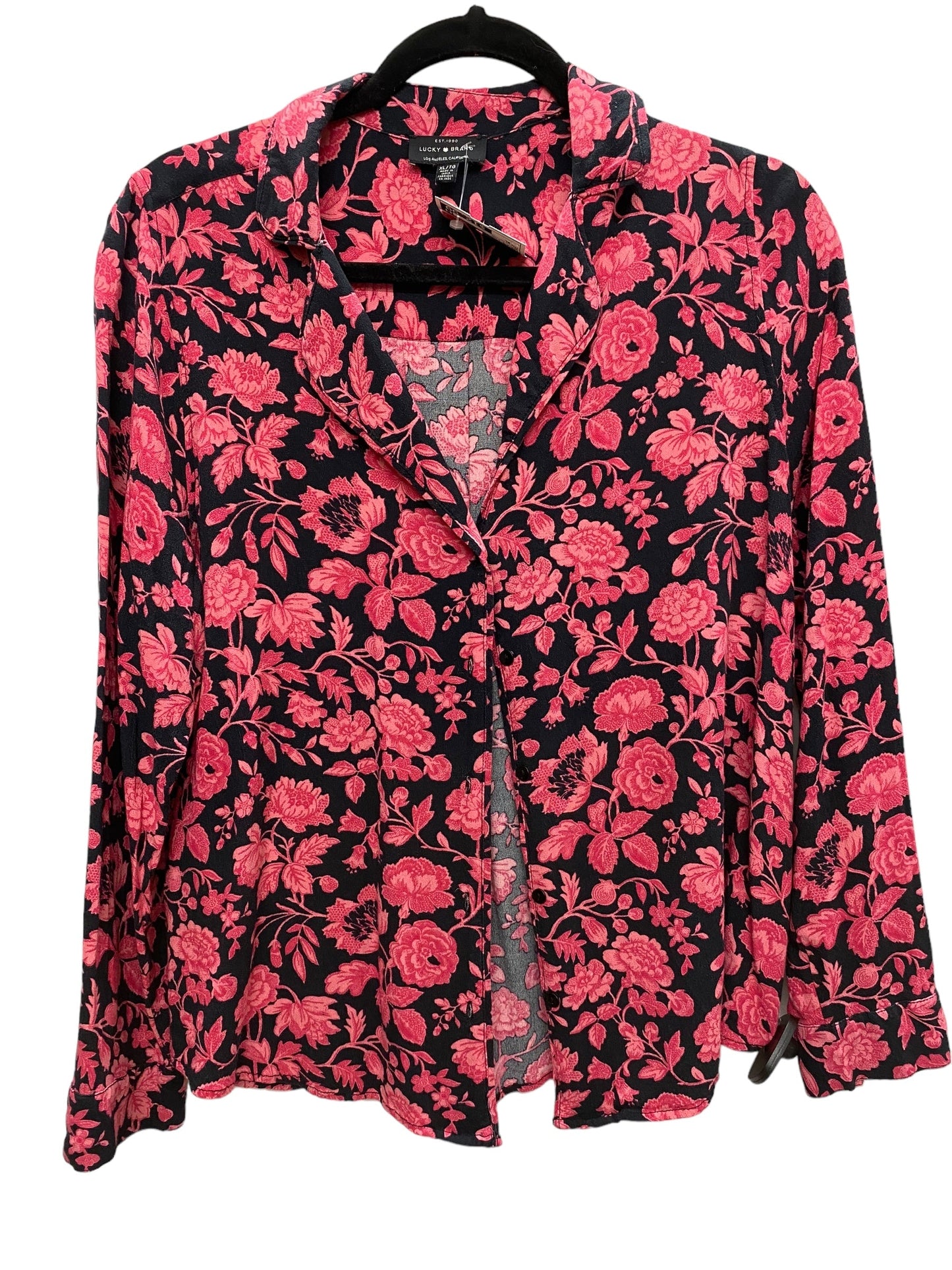 Top Long Sleeve By Lucky Brand In Black & Pink, Size: Xl