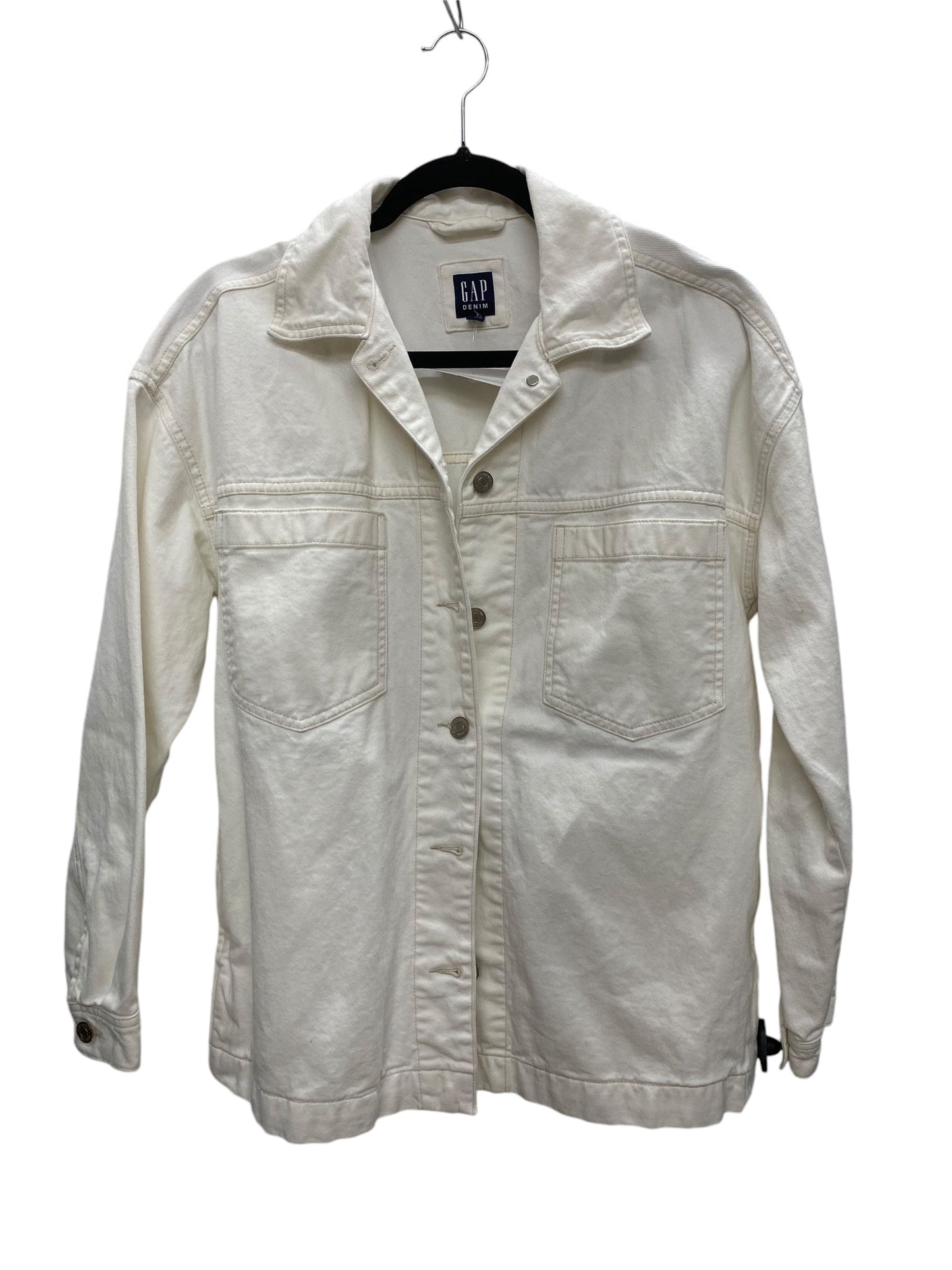 Jacket Denim By Gap In White Denim, Size: S