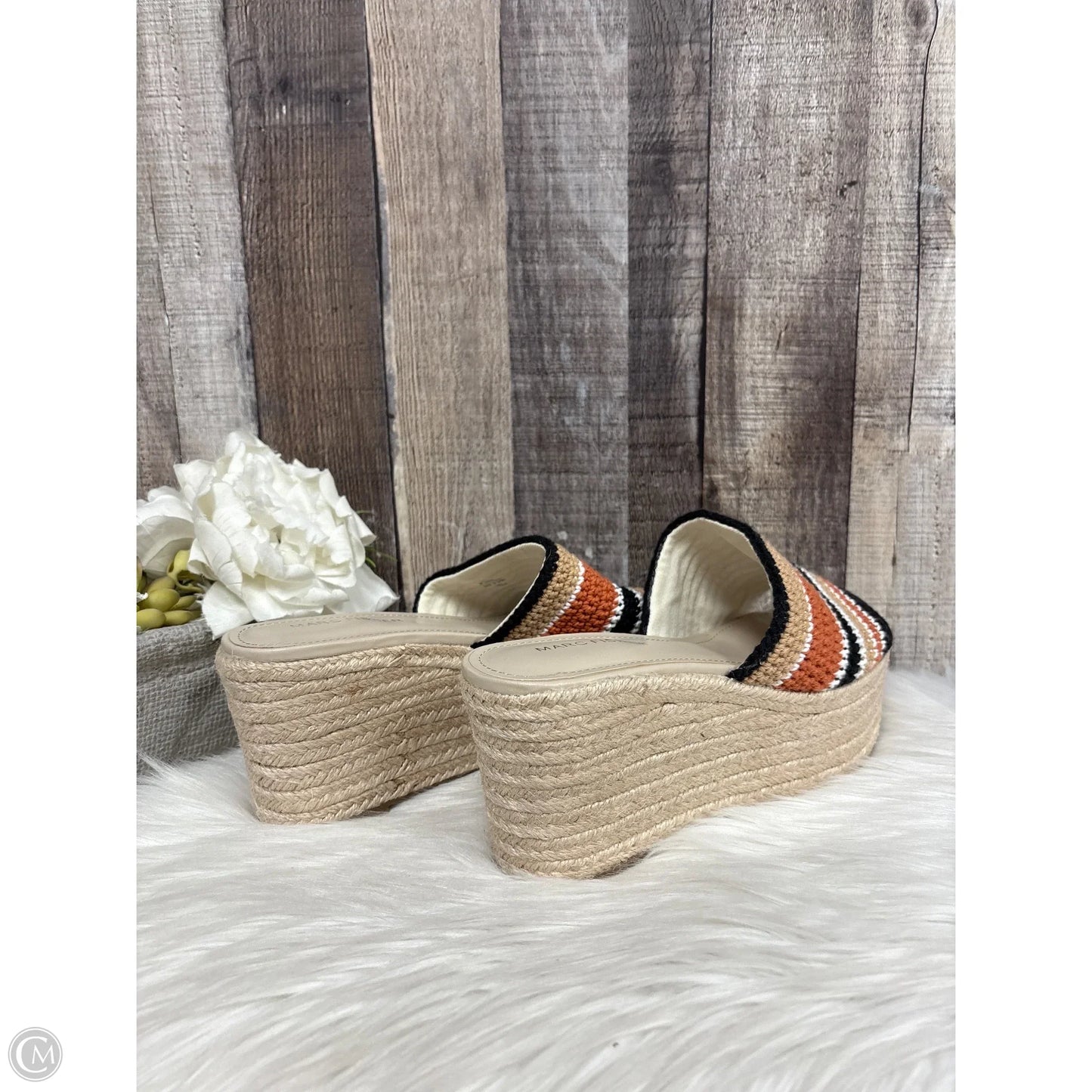 Sandals Heels Wedge By Marc Fisher In Brown & Cream, Size: 8