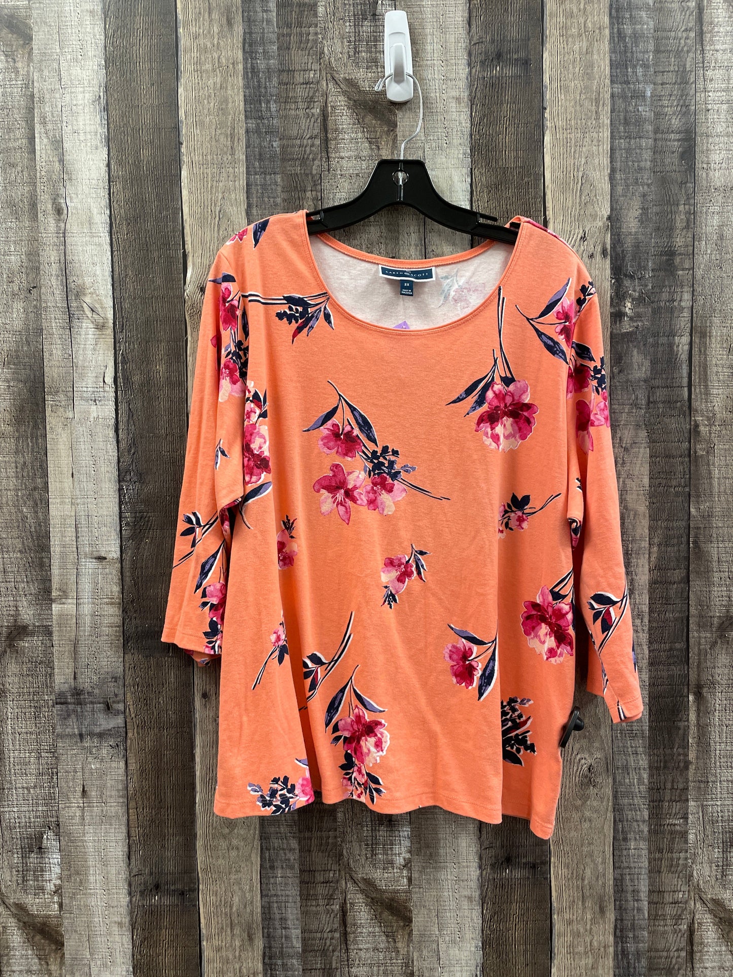 Floral Print Top 3/4 Sleeve Karen Scott, Size 2x