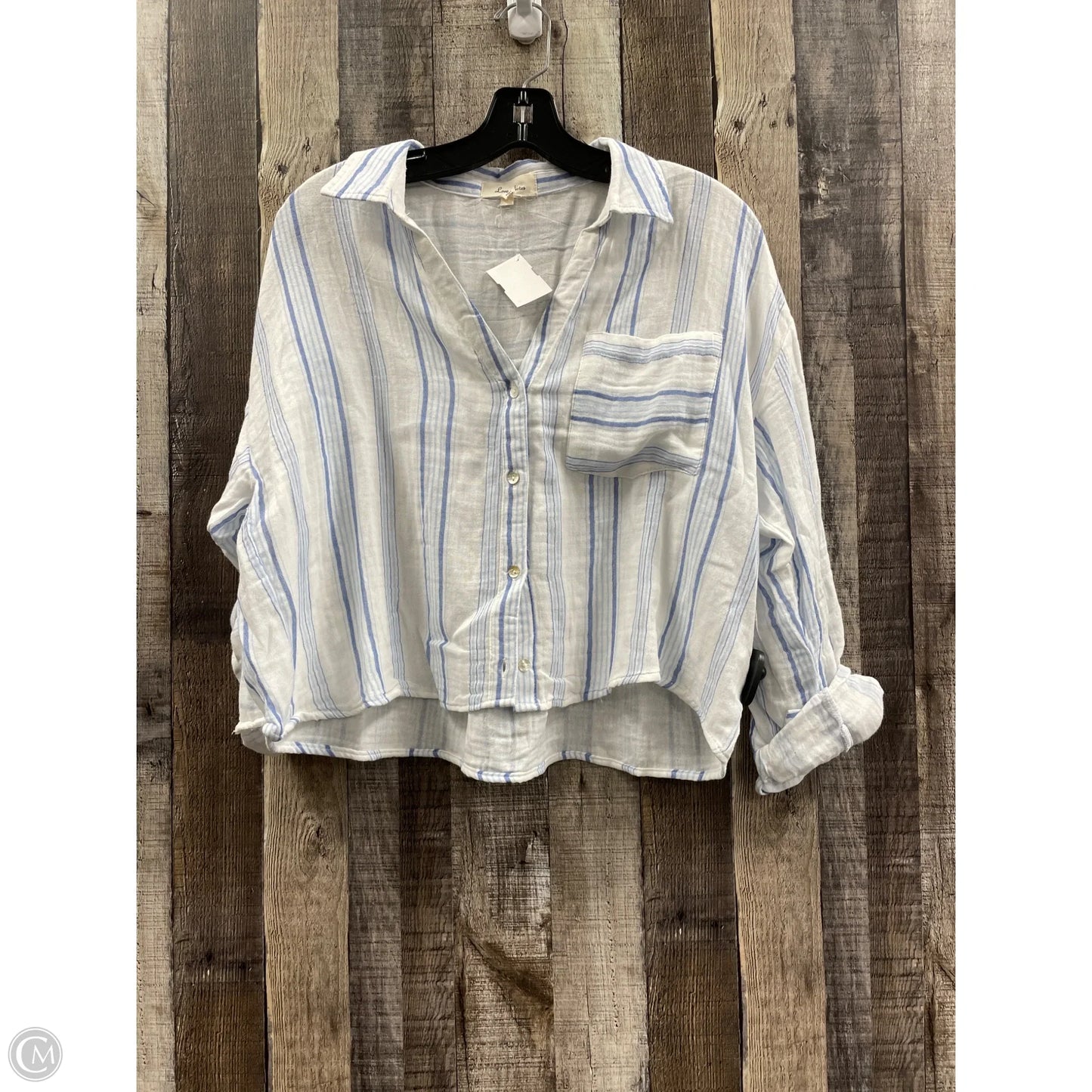 Top Long Sleeve By Love Notes In Blue & White, Size: L