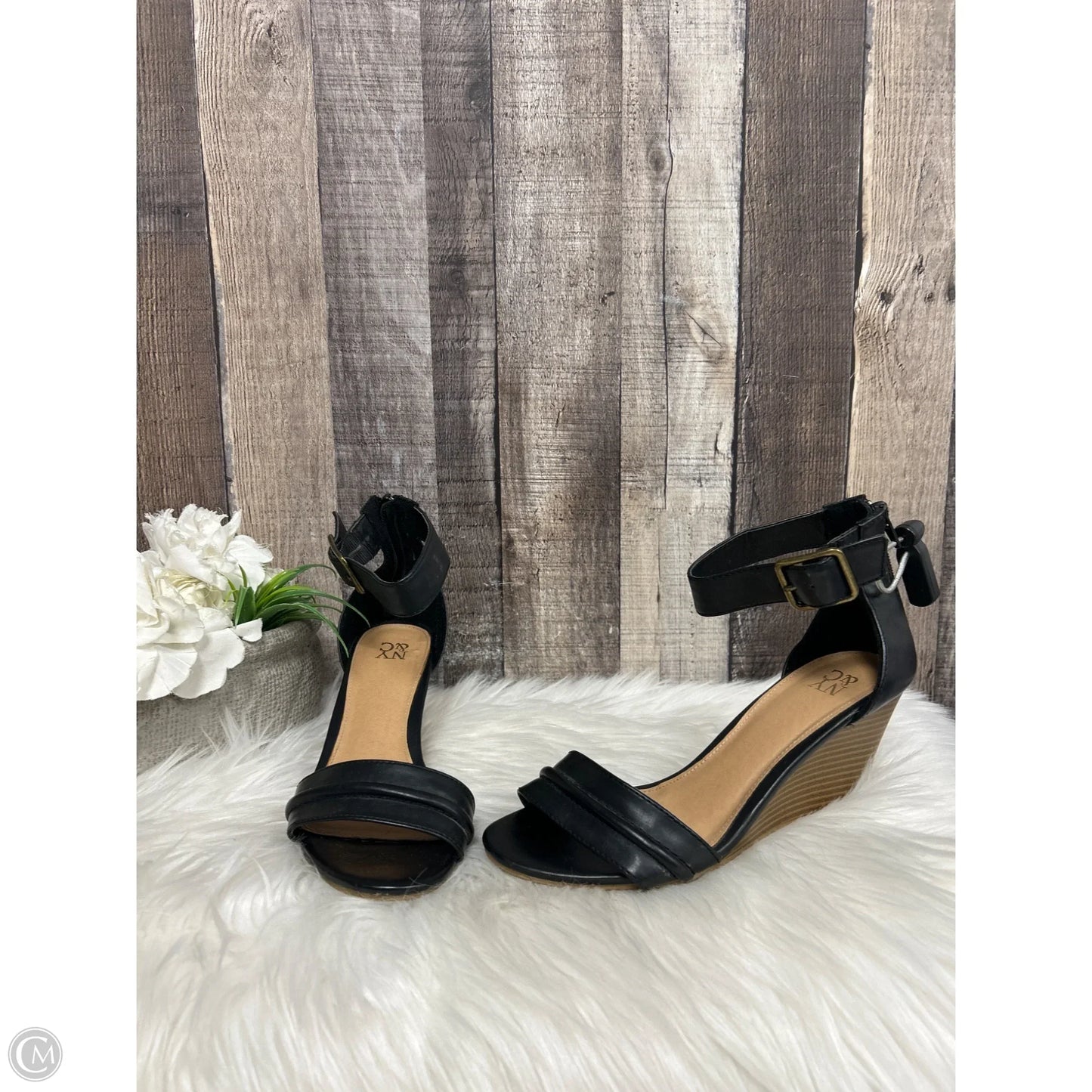 Sandals Heels Wedge By New York And Co In Black, Size: 7