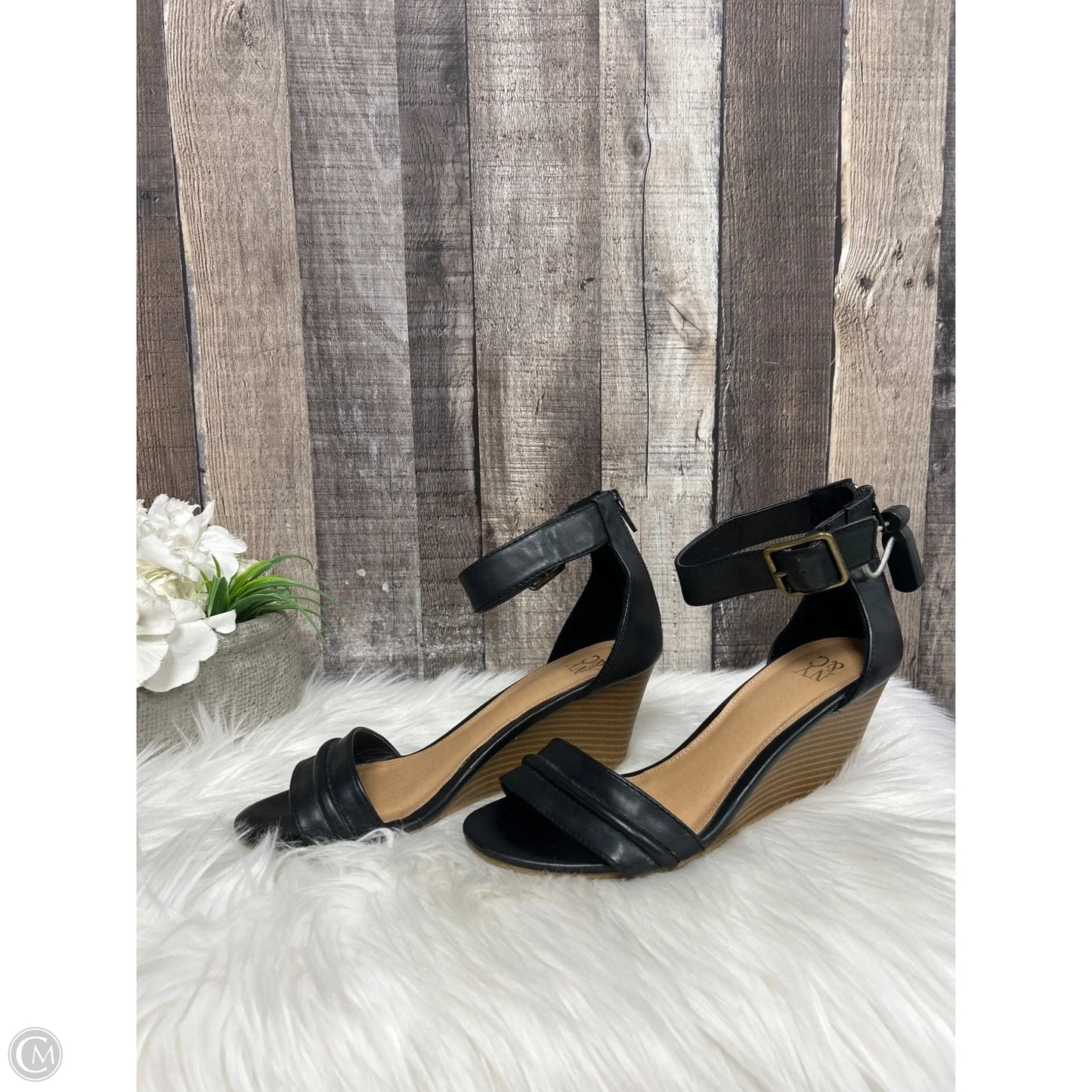 Sandals Heels Wedge By New York And Co In Black, Size: 7