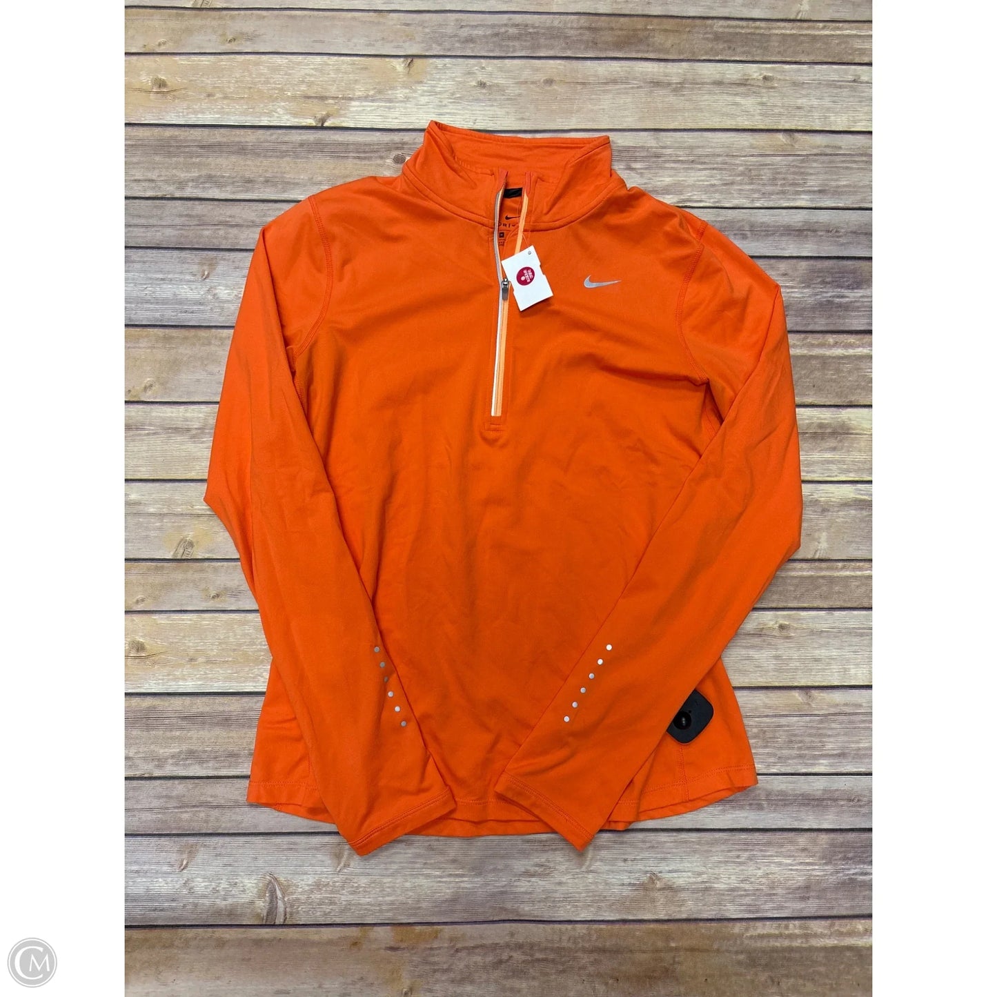 Athletic Top Long Sleeve Collar By Nike Apparel In Orange, Size: M