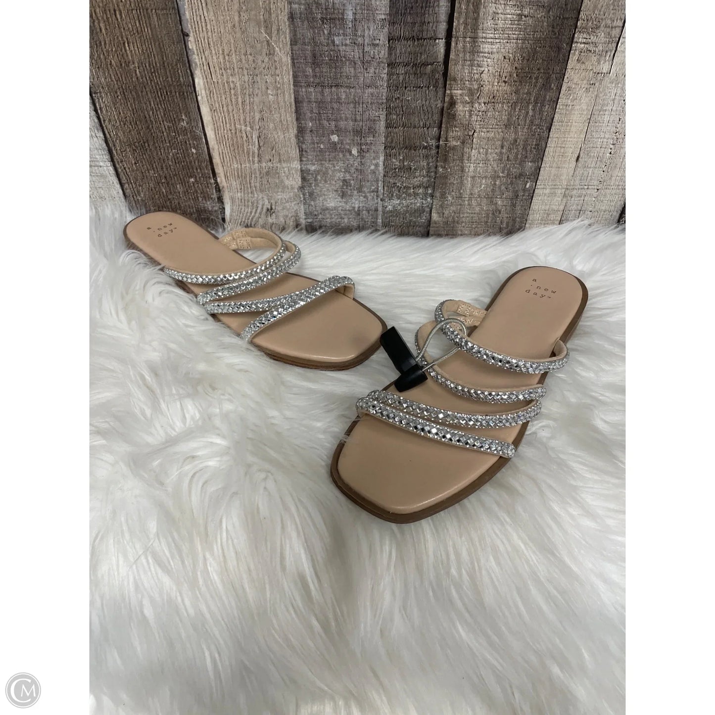 Sandals Flats By A New Day In Silver & Tan, Size: 7.5