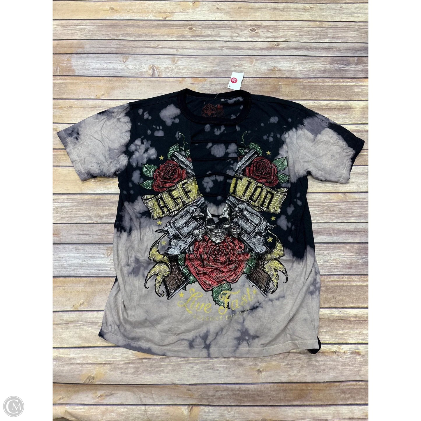 Top Short Sleeve By Affliction In Tie Dye Print, Size: M
