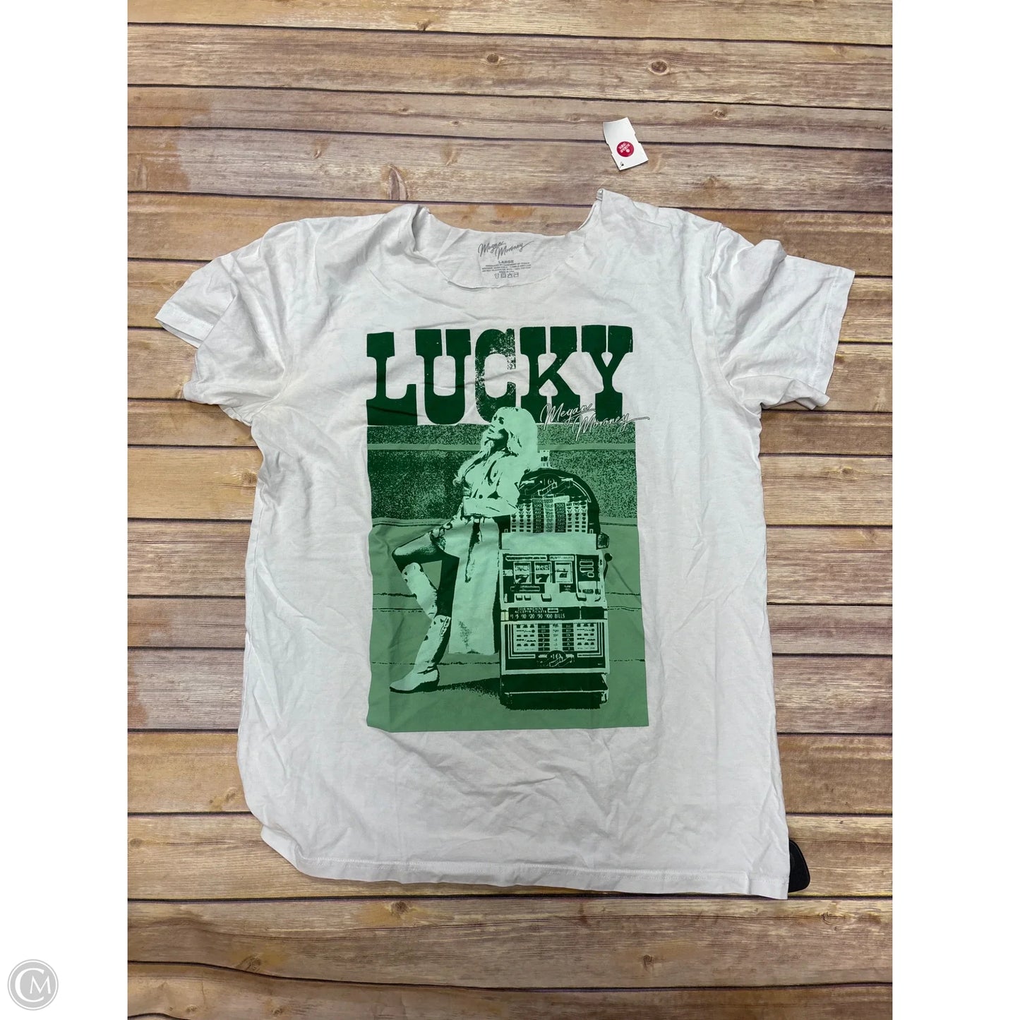 Top Short Sleeve By Cme In Green & White, Size: L