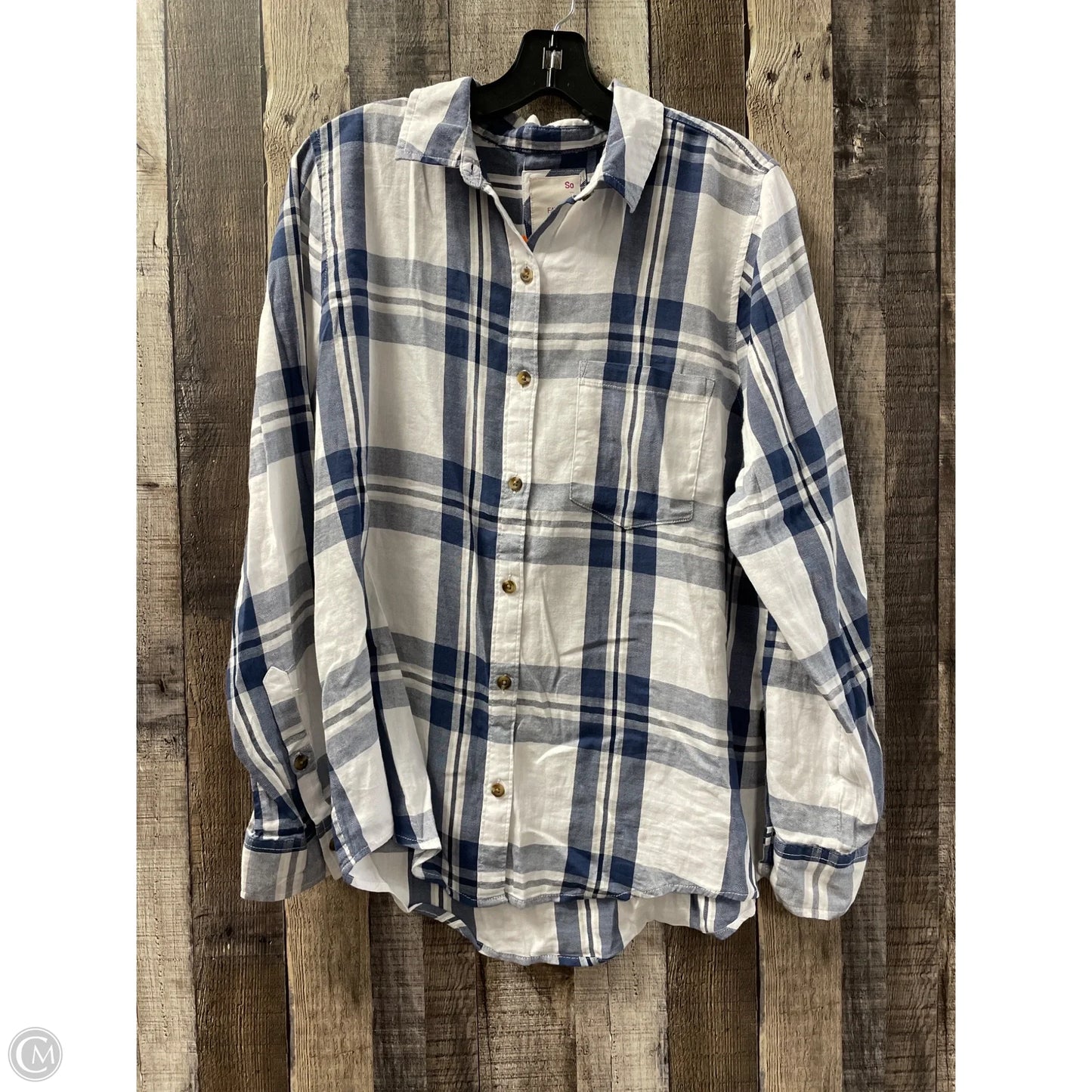 Top Long Sleeve By So In Plaid Pattern, Size: L