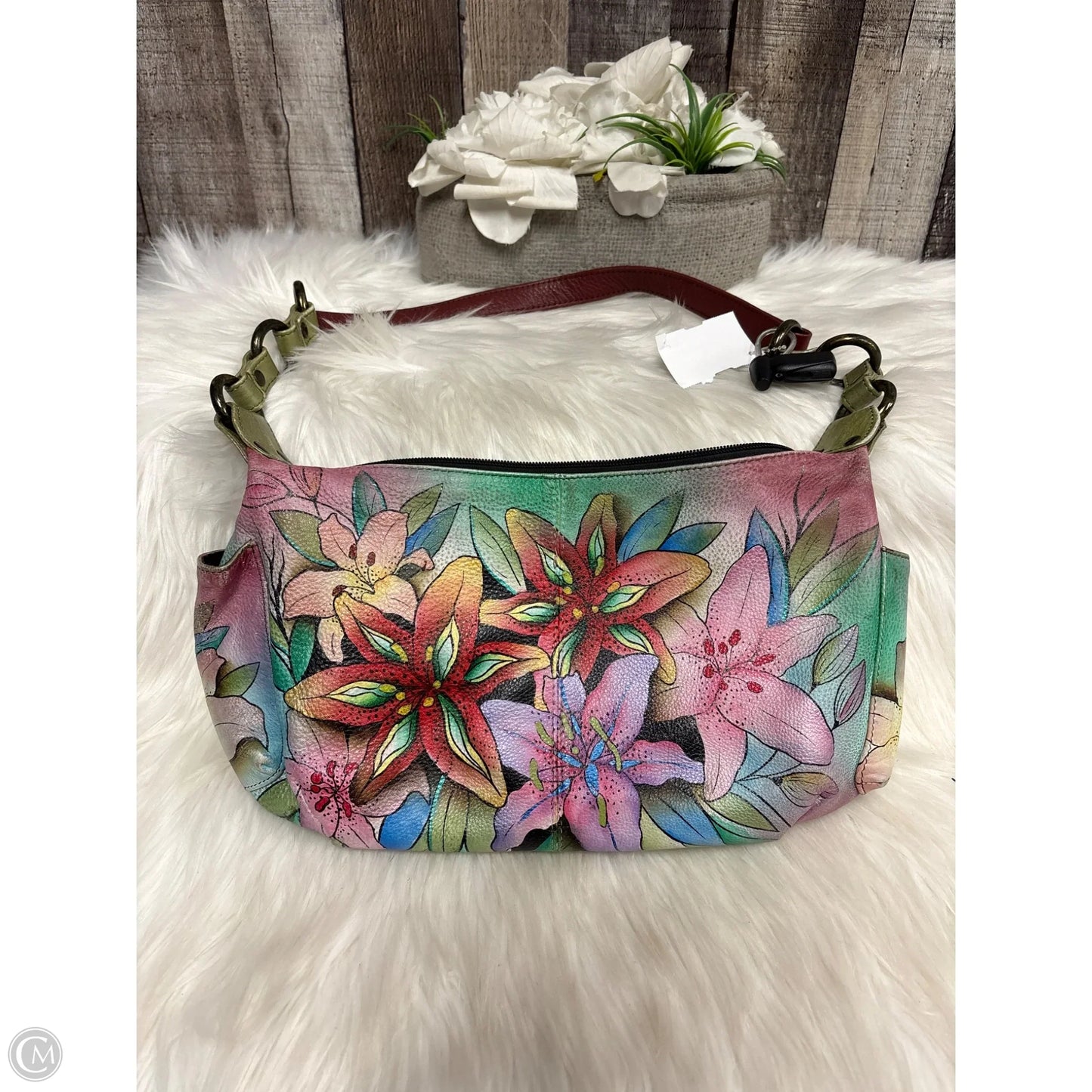 Handbag Leather By Anuschka, Size: Medium