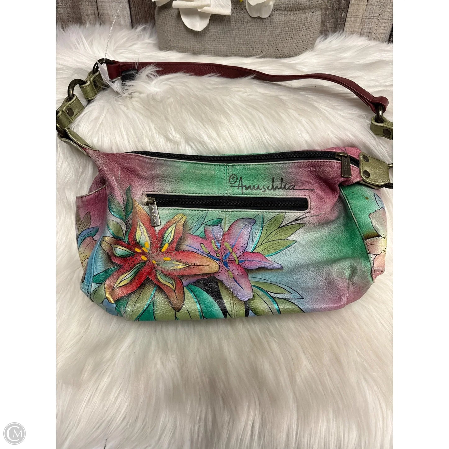 Handbag Leather By Anuschka, Size: Medium