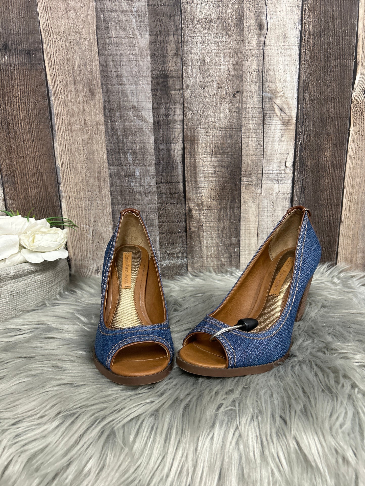 Blue Shoes Heels Block Calvin Klein, Size 7